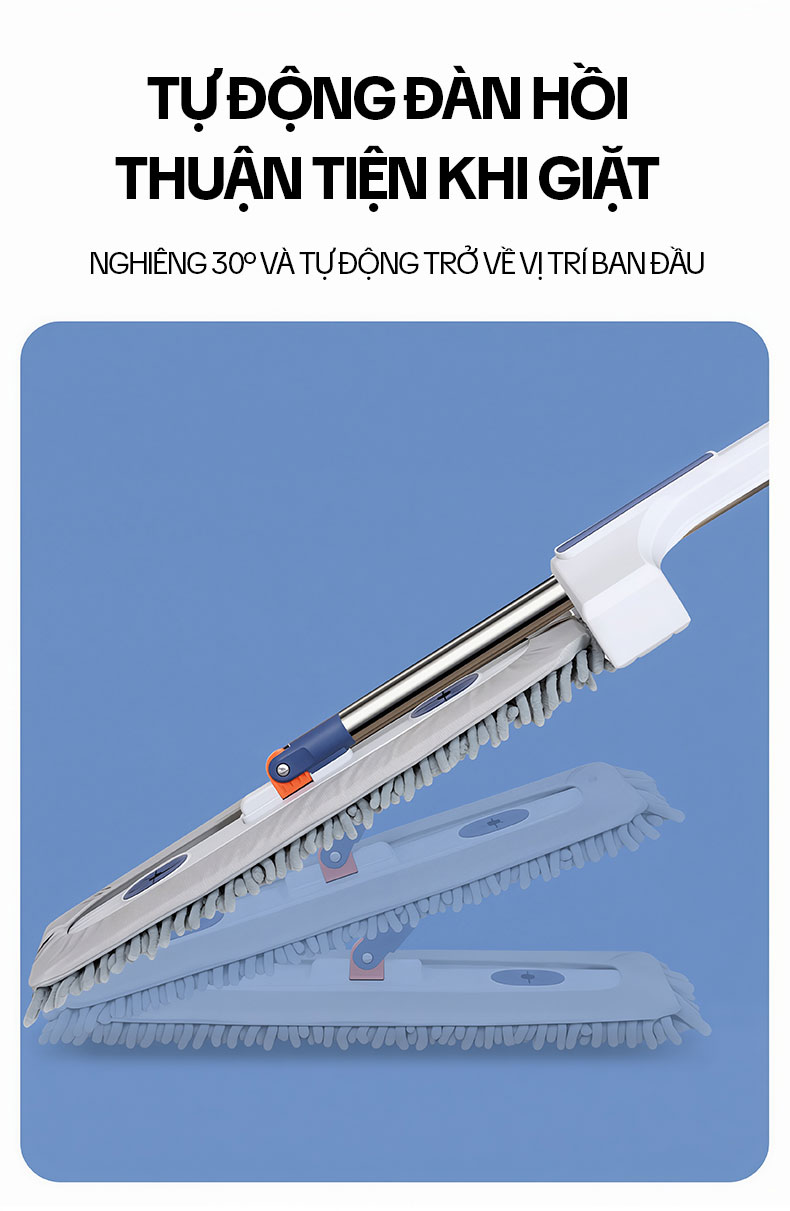 Cây Lau Nhà Tự Vắt KITIMOP CORAL KTMC-01, Chổi Lau Nhà Tự Vắt Thông Minh Xoay 360 Độ, 2 Bông Lau