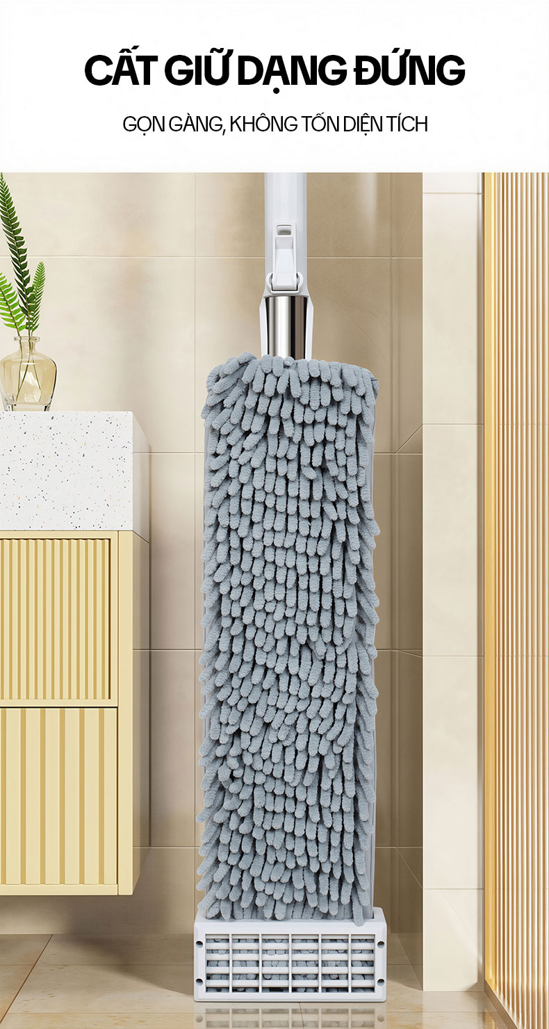 Cây Lau Nhà Tự Vắt KITIMOP CORAL KTMC-01, Chổi Lau Nhà Tự Vắt Thông Minh Xoay 360 Độ, 2 Bông Lau