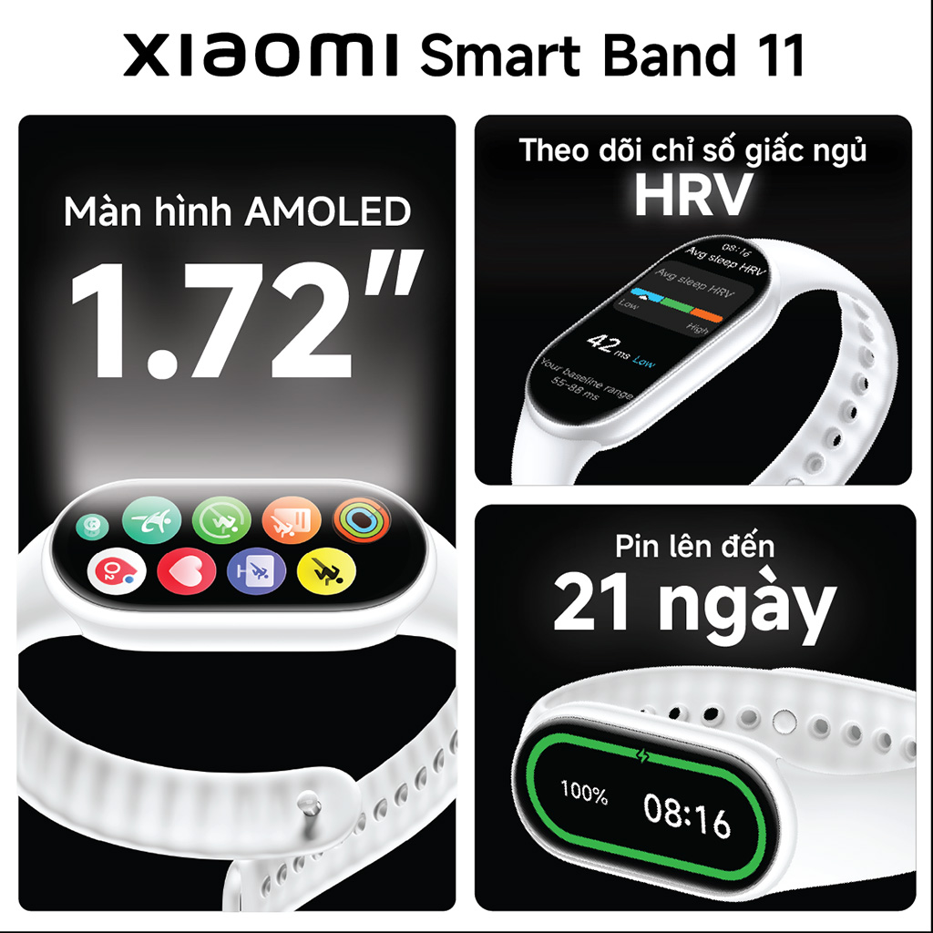 Đồng Hồ Thông Minh Xiaomi Smart Band 11 I Màn Hình AMOLED 1.72" | Thời Lượng Pin Đến 21 Ngày – ảnh mô tả chi tiết 1