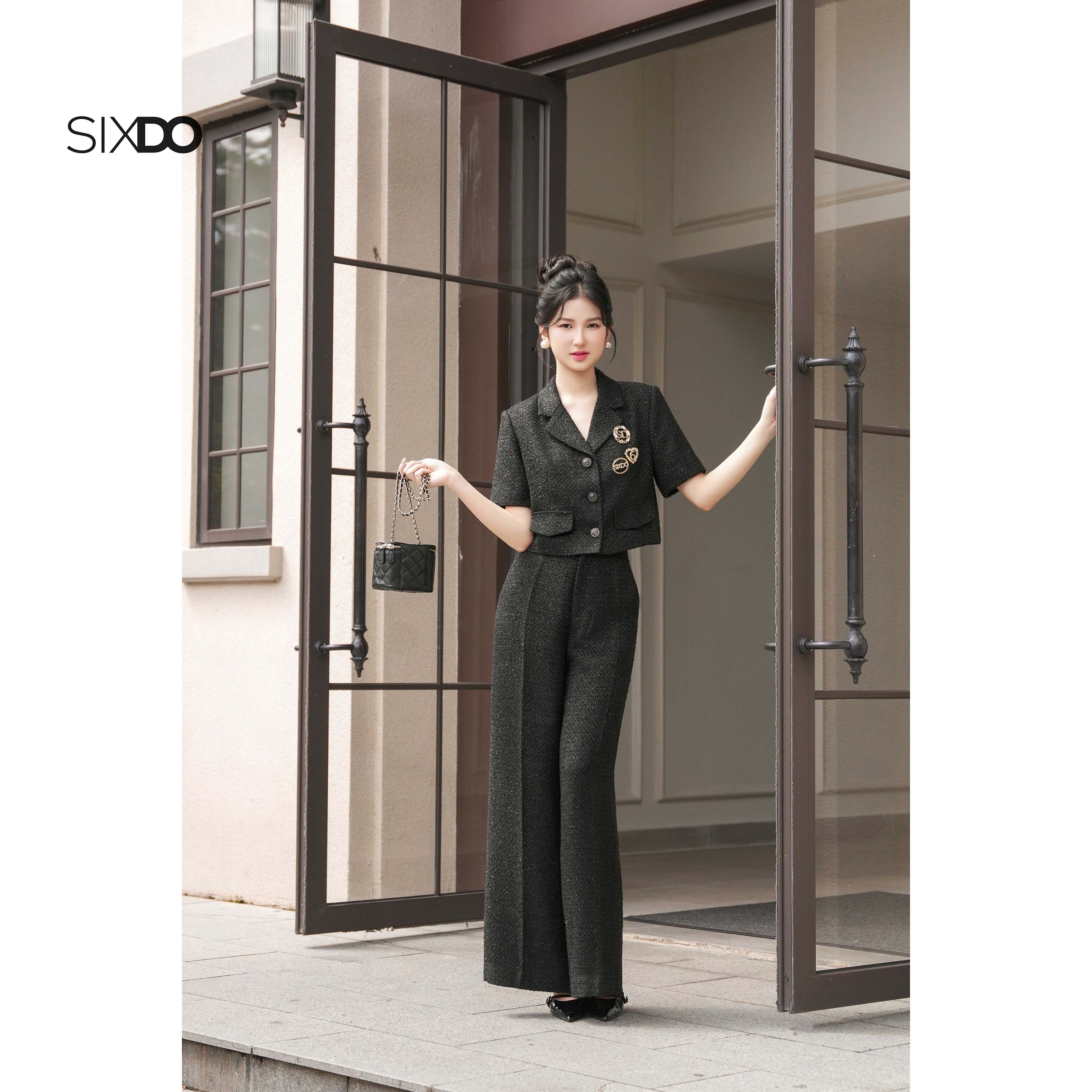 Áo vest dạ tweed dáng ngắn phối 2 nắp túi SIXDO (Black Tweed Vest ...