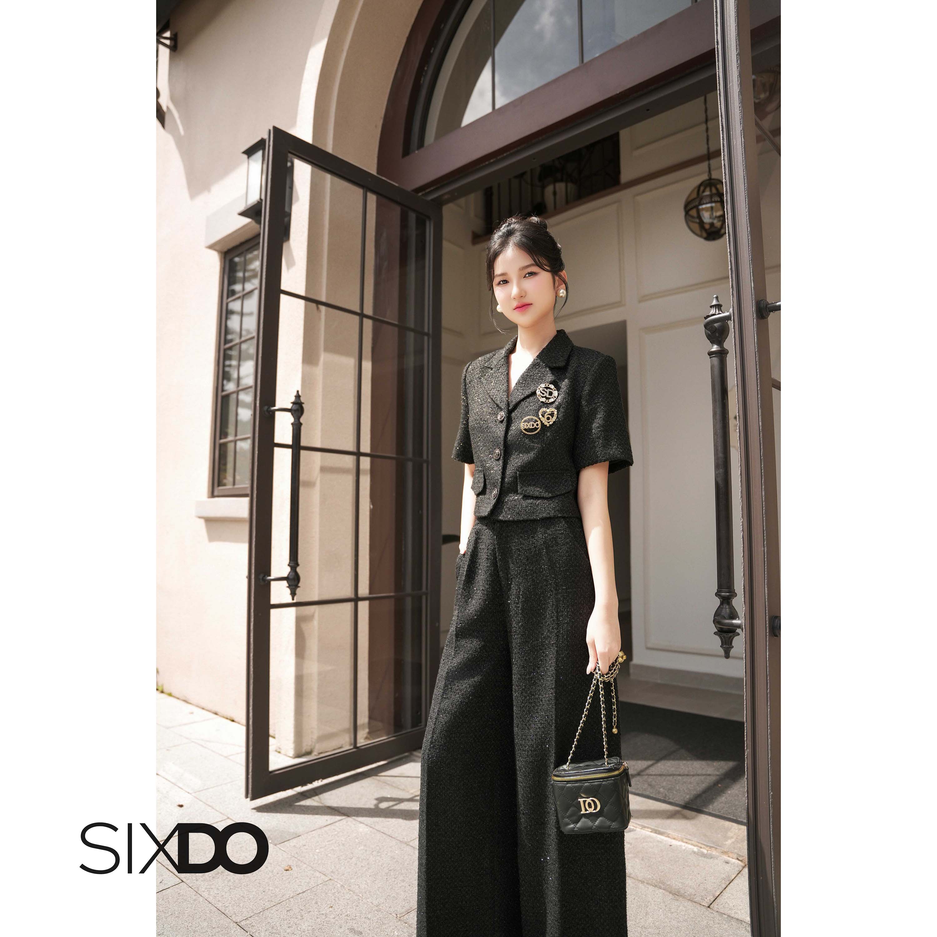 Áo vest dạ tweed dáng ngắn phối 2 nắp túi SIXDO (Black Tweed Vest ...