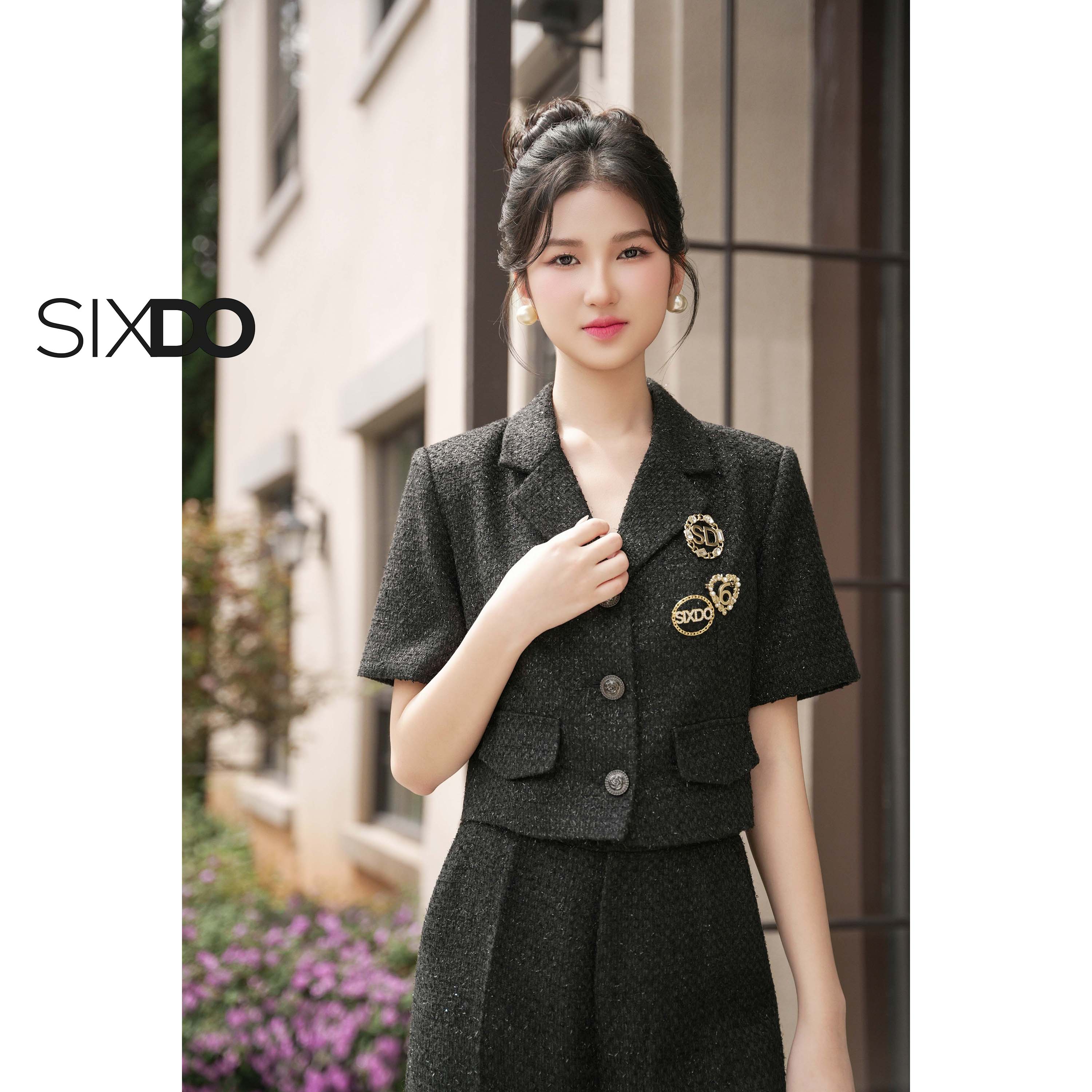 Áo vest dạ tweed dáng ngắn phối 2 nắp túi SIXDO (Black Tweed Vest ...