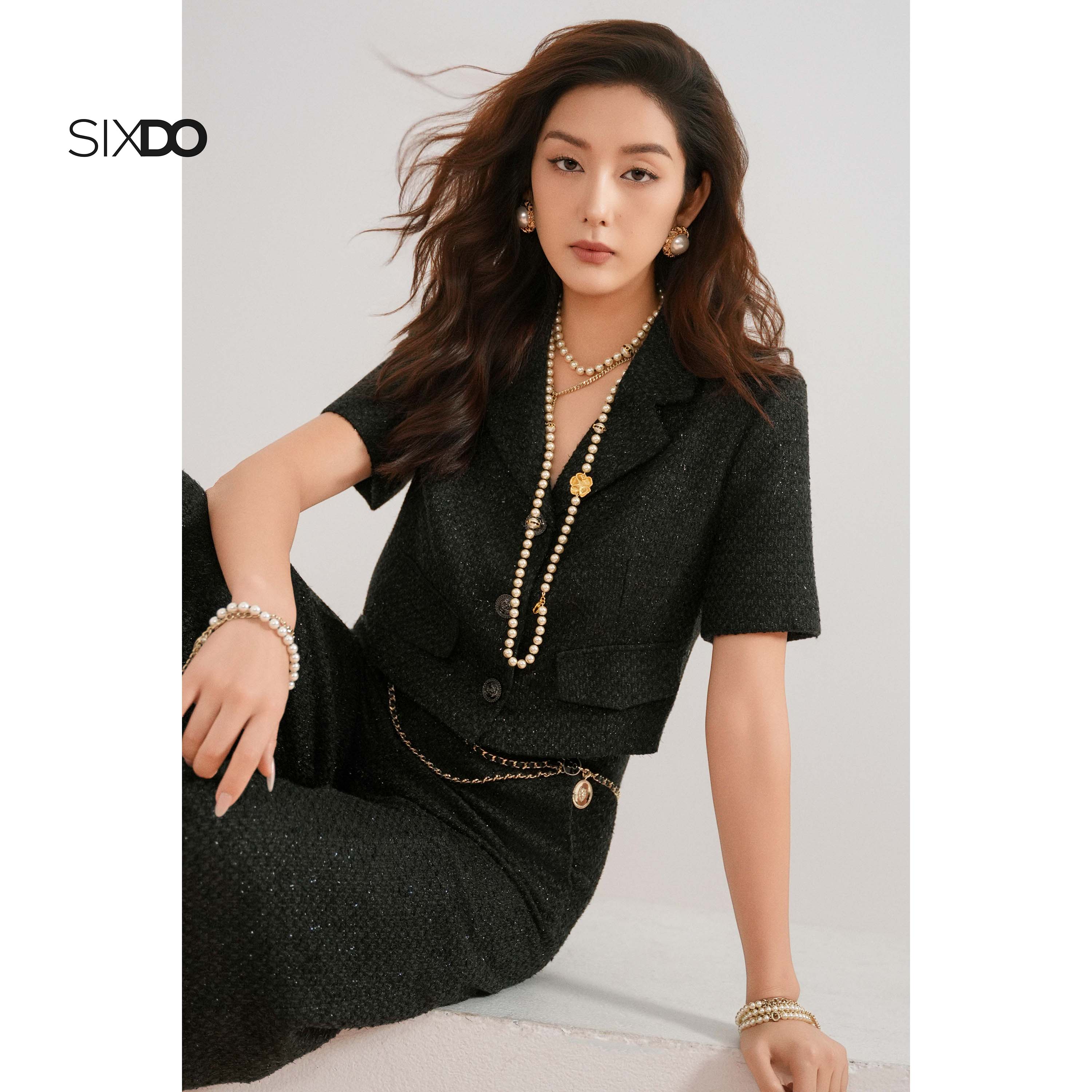 Áo vest dạ tweed dáng ngắn phối 2 nắp túi SIXDO (Black Tweed Vest ...
