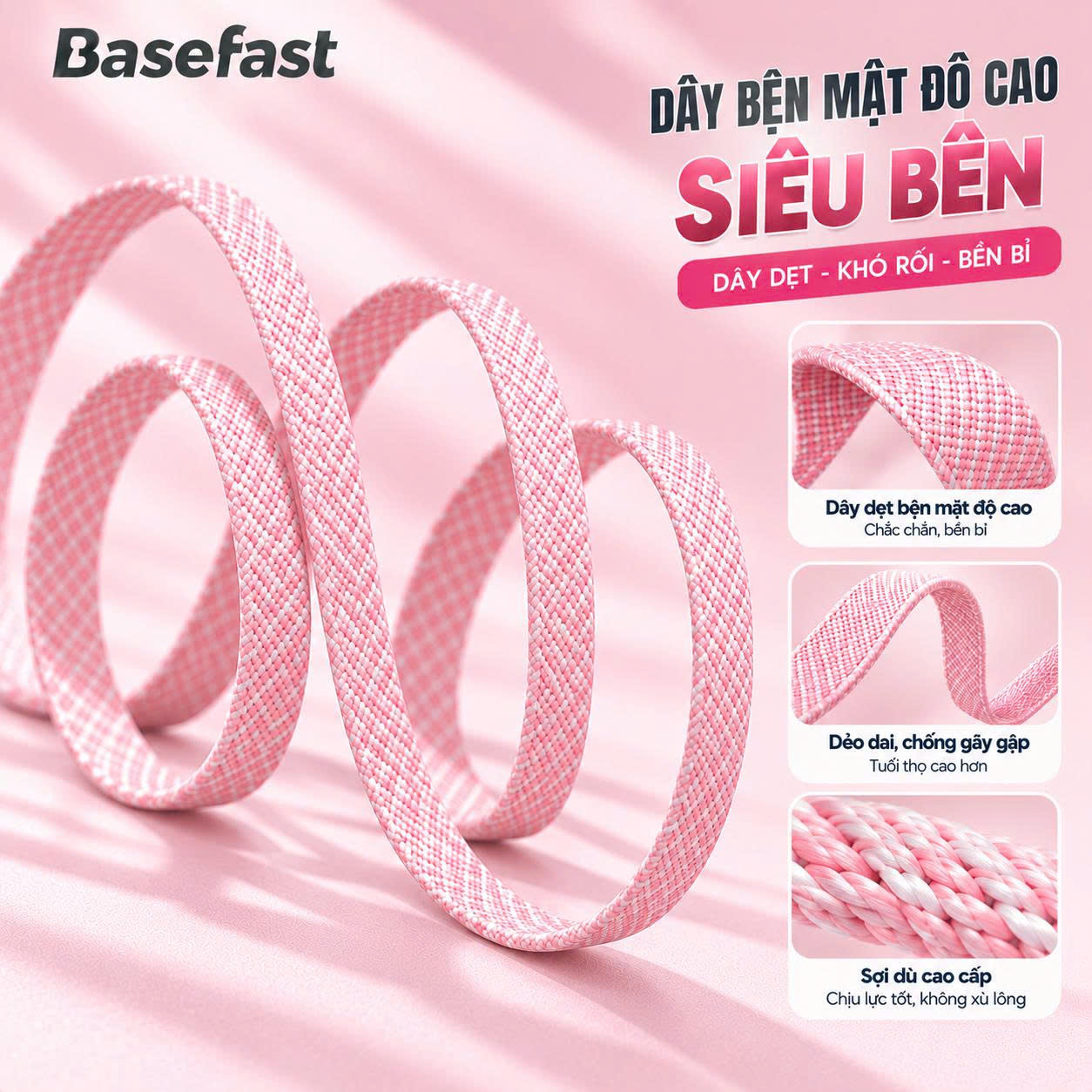 Dây sạc nhanh Type C 60W Basefast cáp dù C to C siêu bền cho Phone 15 16 17 android samsung xiaomi – ảnh mô tả chi tiết 1