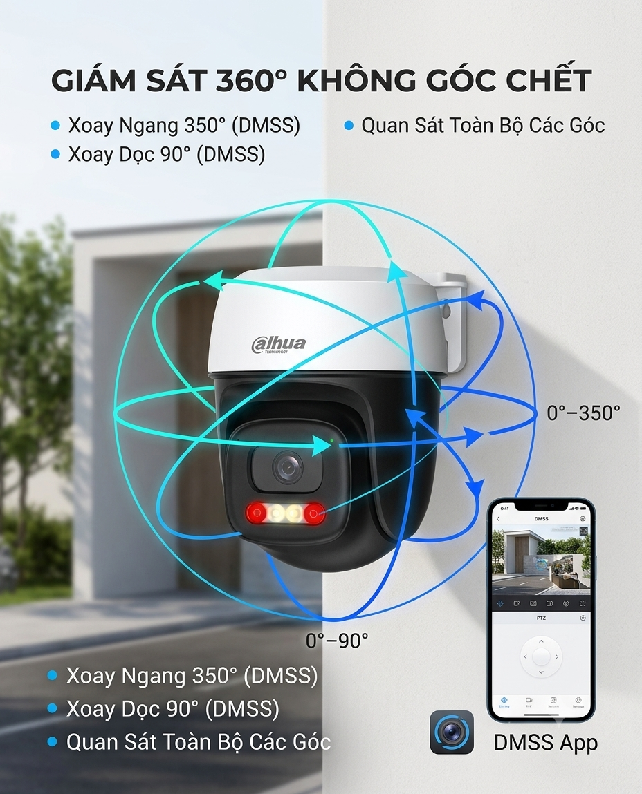 Camera Wifi Ngoài Trời 360 Độ Dahua DH-P5I-PV 5MP 3K Đàm Thoại 2 Chiều ...
