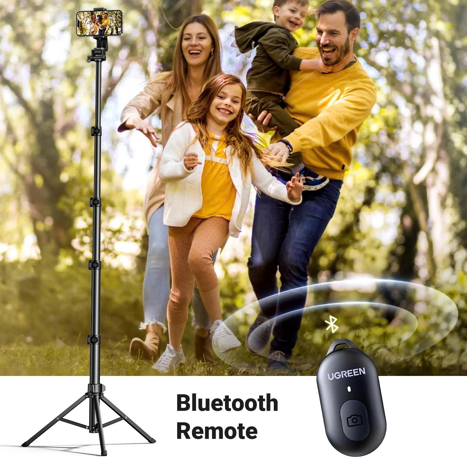 Remote bluetooth tháo rời tiện lợi trên gậy selfie Ugreen LP586