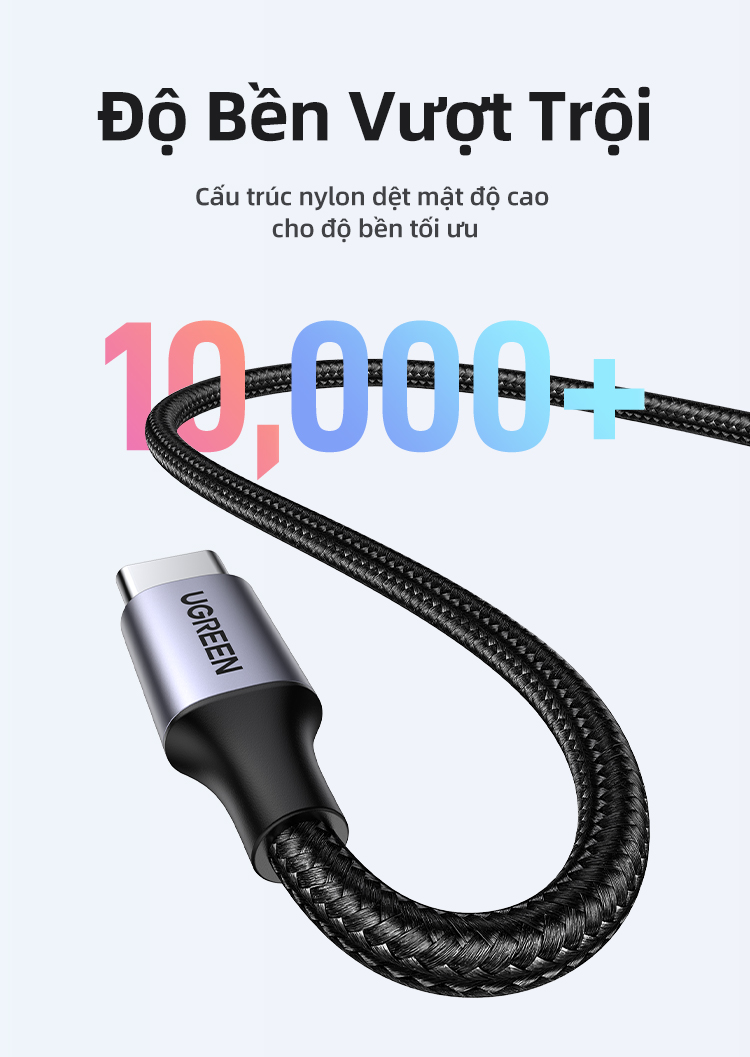Cáp sạc nhanh UGREEN 3A 18w Type-C USB-C nylon bện thích hợp cho Redmi Xiaomi 13 12 Pro Samsung galaxy s22 one plus – ảnh mô tả chi tiết 7