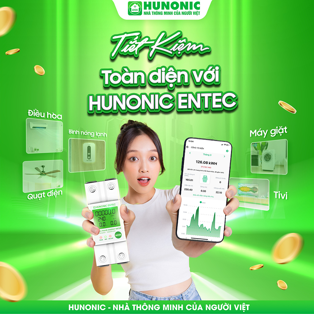 Công Tơ Điện Tử Wifi Hunonic Entec, Đóng Cắt, Theo Dõi, Đo Điện Năng ...