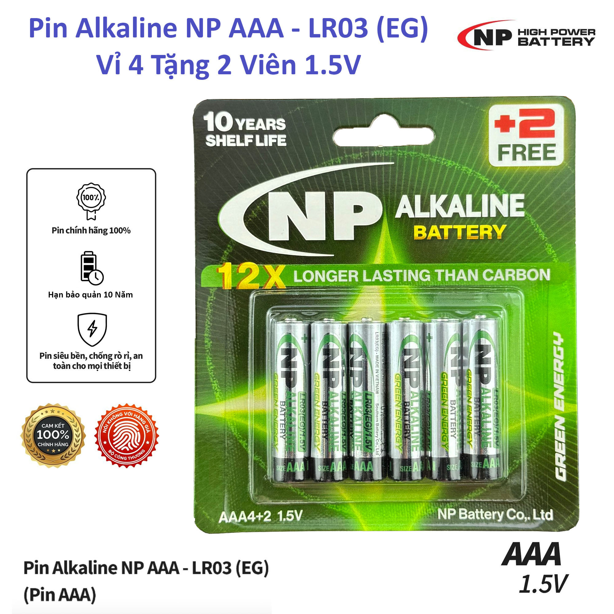Pin tiểu nhỏ AAA (3A) Alkaline NP R03(EG)- NP Vỉ 4 Tặng 2 Viên 1.5V ...