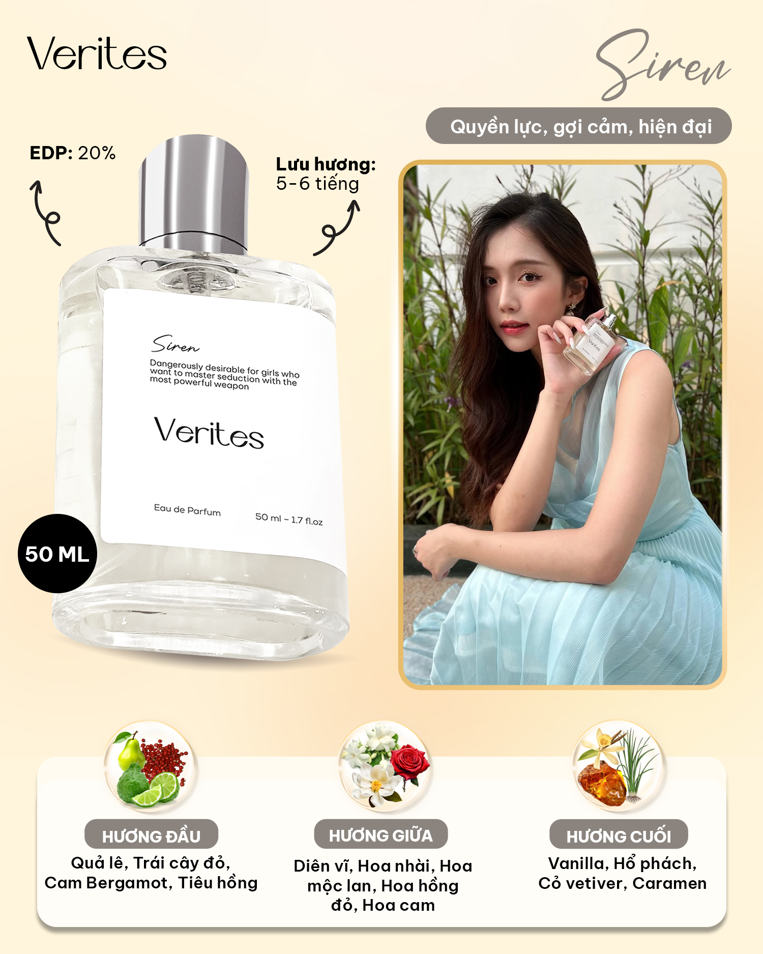 Nước Hoa Nữ VERITES Siren Tinh tế, Gợi cảm, Sang trọng 50ml