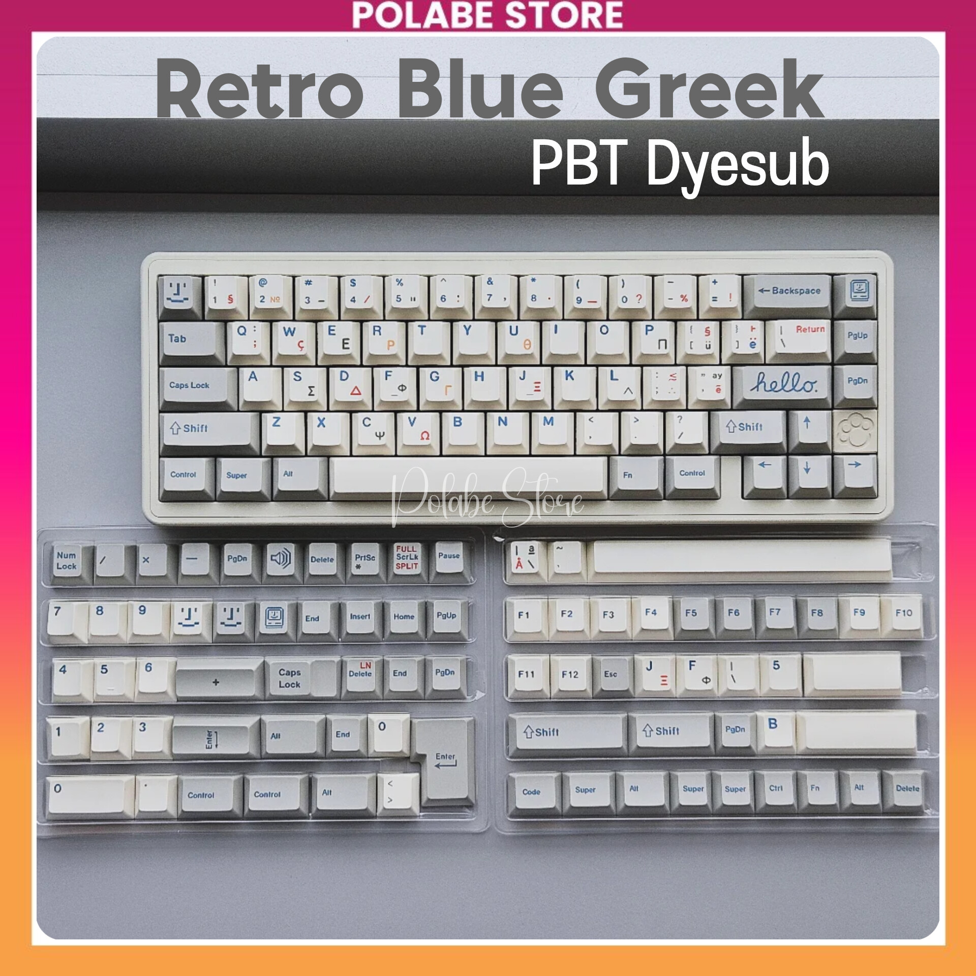 Keycap Retro Blue Greek Cherry Profile Keycap phong cách XMI PBT dyesub ...