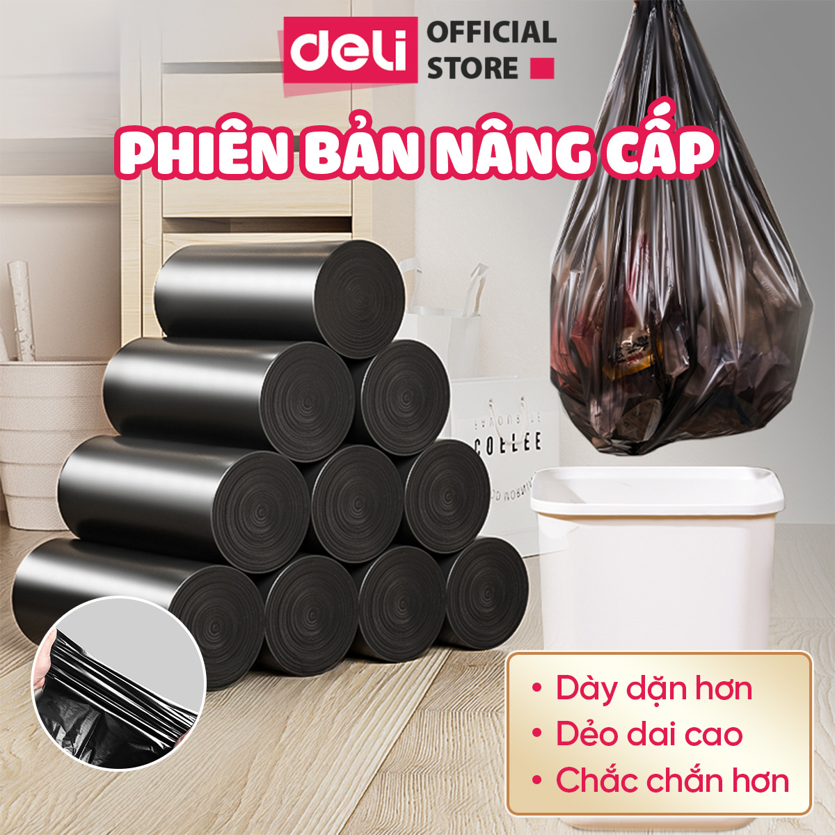Cuộn Túi Rác Đen Deli Chất Liệu Dày Dặn, Dai, Không Rò Rỉ Chống Rách ...