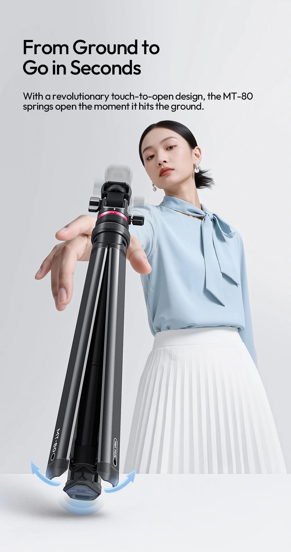 Chiều cao tối đa 213cm ấn tượng của tripod tự động Ulanzi MT-80