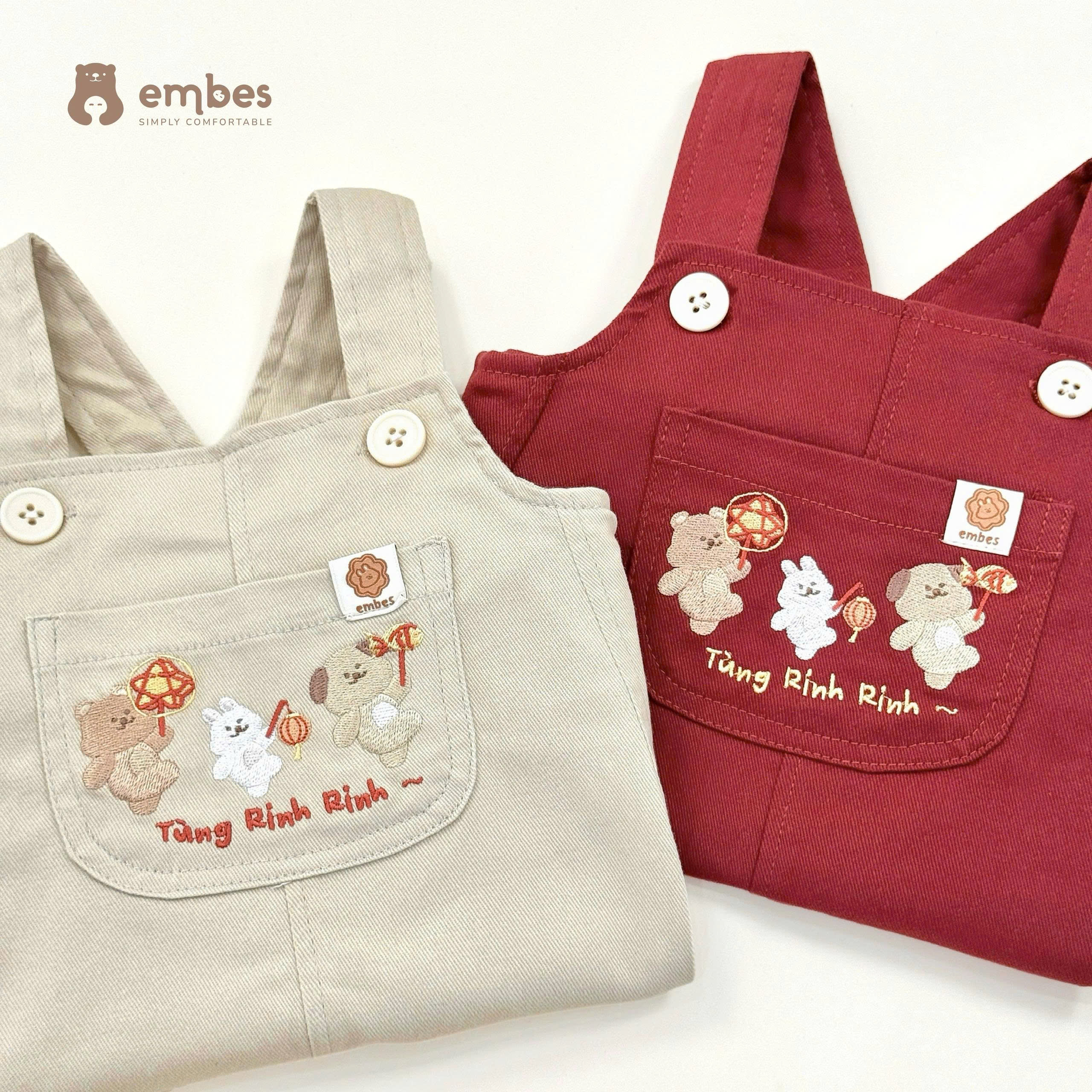 Yếm Kaki Cộc Embes, Yếm Cộc Họa Tiết Hình Thêu Chất Kaki Mềm Mại Cho Bé ...