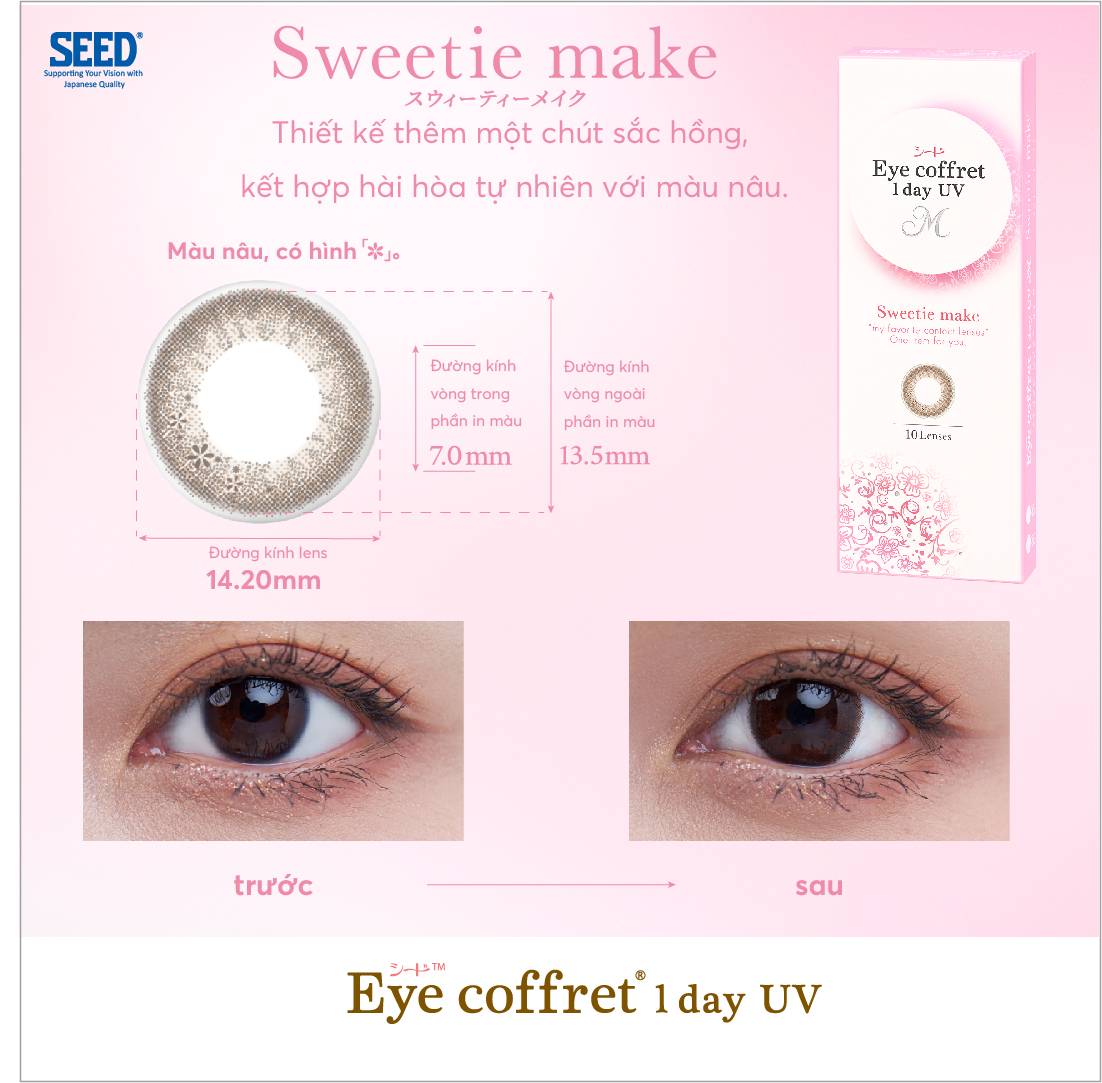 (1 chiếc lẻ) Lens SEED 1 ngày màu Sweetie Make full độ cận - Buddy ...