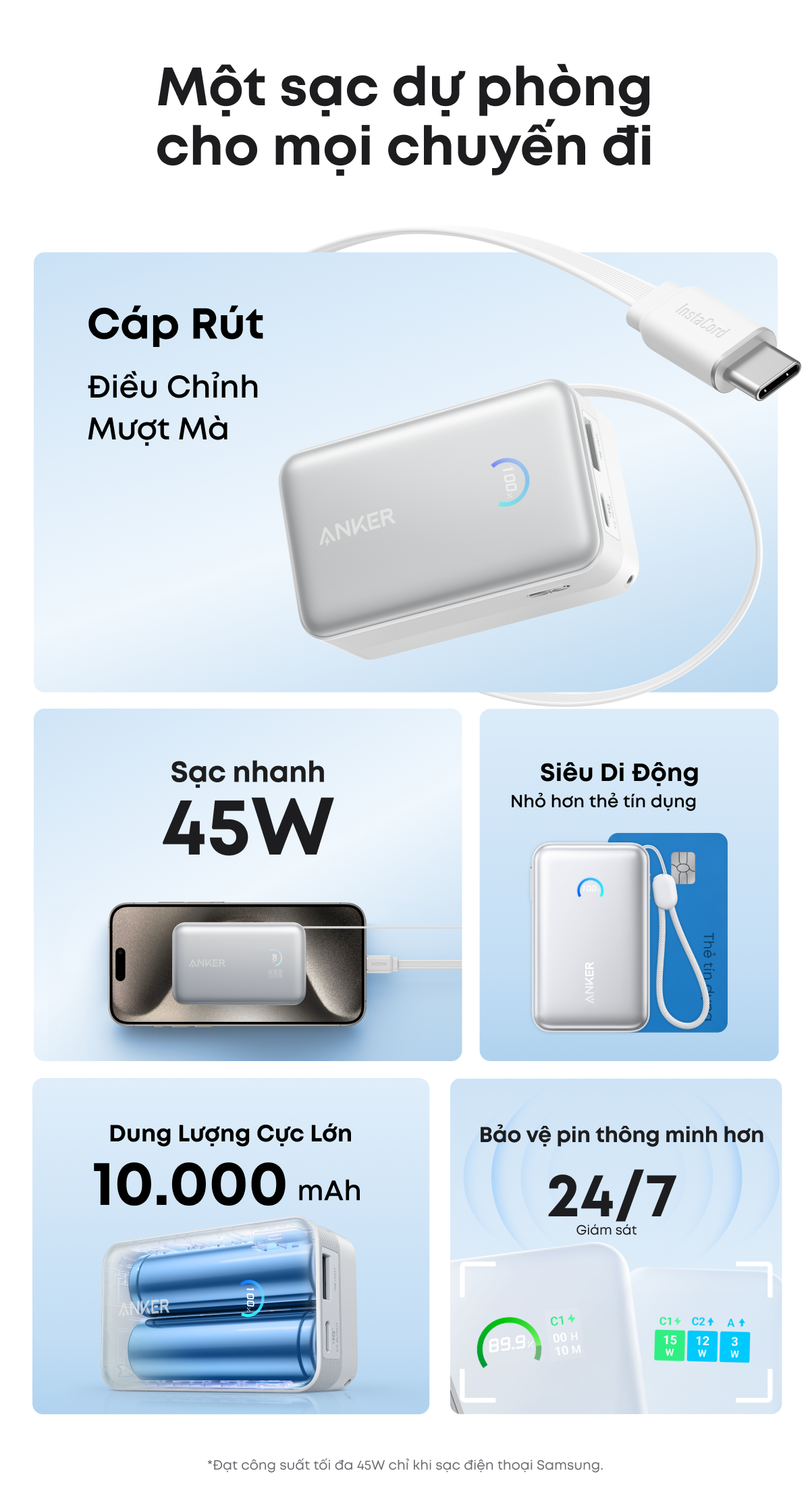 SDP Anker Nano 10.000mAh | Sạc nhanh 45W | 2 cổng 1C1A | Tích hợp cáp USB-C rút gọn | Sạc 3 thiết bị - A1638 – ảnh mô tả chi tiết 2