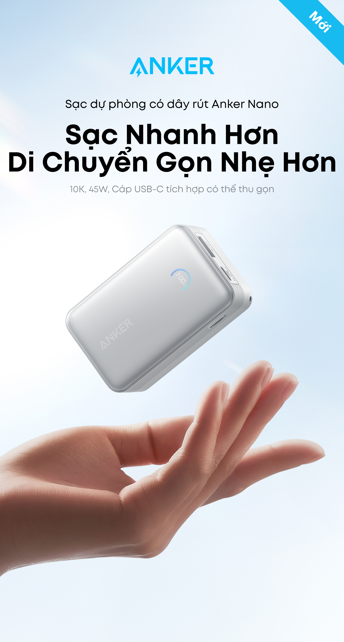 SDP Anker Nano 10.000mAh | Sạc nhanh 45W | 2 cổng 1C1A | Tích hợp cáp USB-C rút gọn | Sạc 3 thiết bị - A1638 – ảnh mô tả chi tiết 1