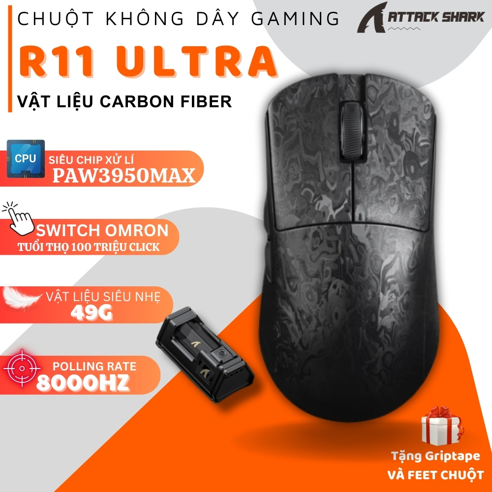 R11-ULTRA ゲーミングマウス PAW3950MAX R11 ULTRA 8K Wireless Gaming Mouse | 49g Carbon Fiber