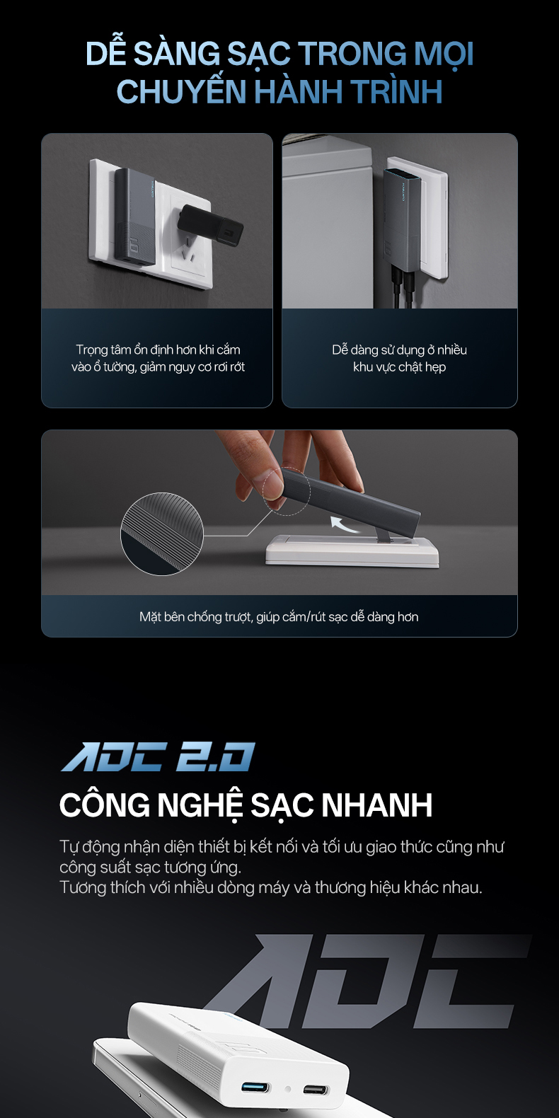 So sánh kích thước siêu mỏng của sạc GaN III 65W