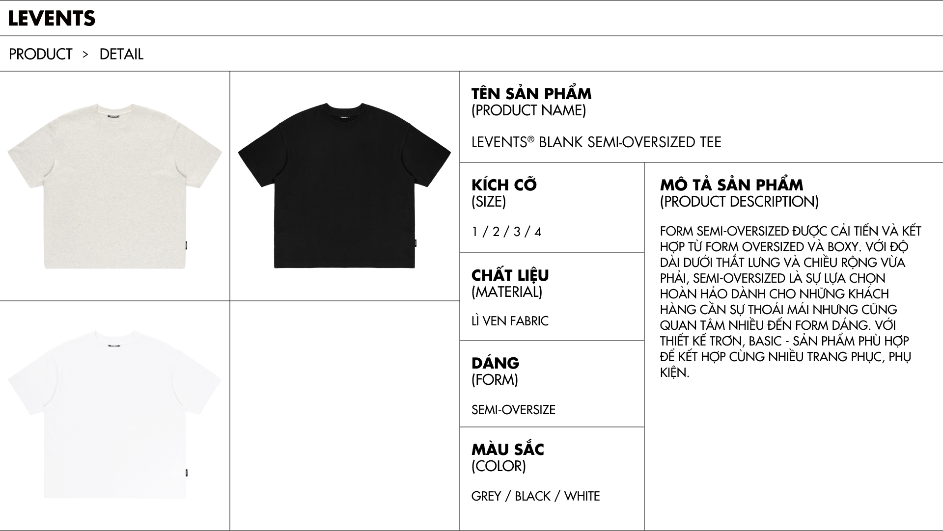Áo Thun Trơn Levents Blank Semi-Oversized Tee 100% Cotton T-shirt ...