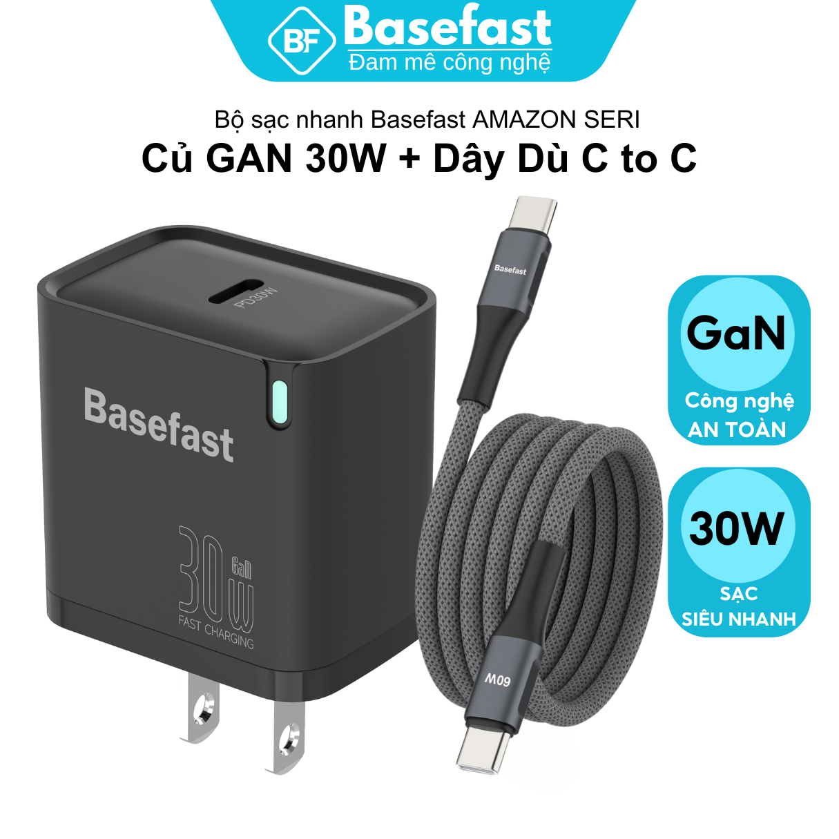 Bộ Sạc Nhanh 30W Basefast GaN Cho 15/16/17PRM Samsung/Oppo Cáp 2 Đầu Type C 1M 2M – ảnh mô tả chi tiết 4