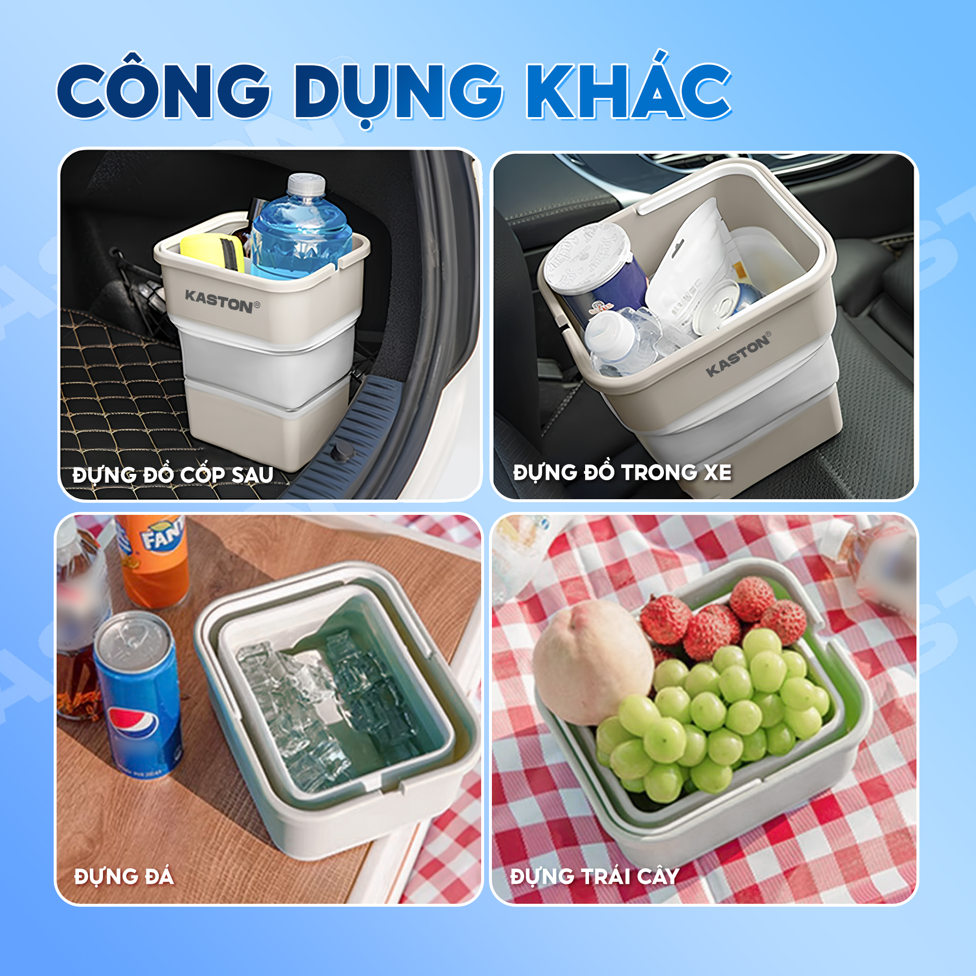 Thùng đựng rác gấp gọn ô tô Kaston - Có nắp đậy tiện lợi, chống thấm ...