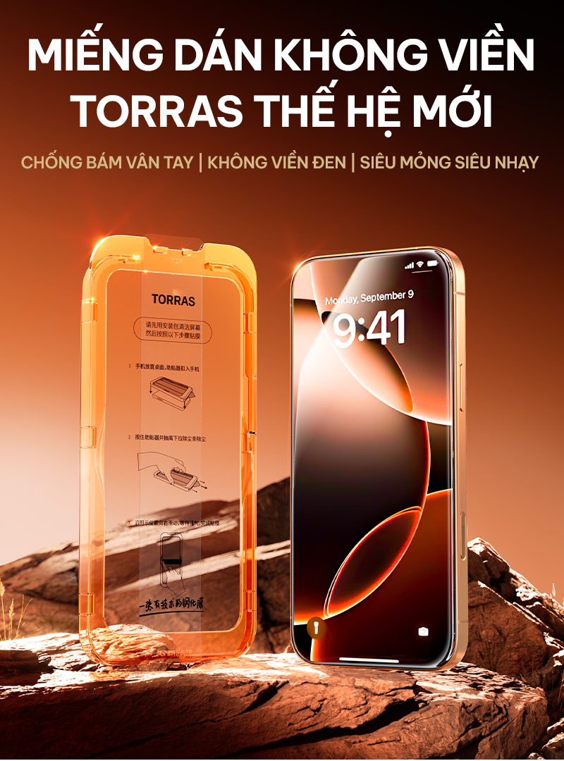 Kính Cường Lực TORRAS iPhone 2 Miếng Tự Dán Chống Vân Tay Bảo Vệ Màn Hình iPhone 15 16 17 13 Pro M – ảnh mô tả chi tiết 1