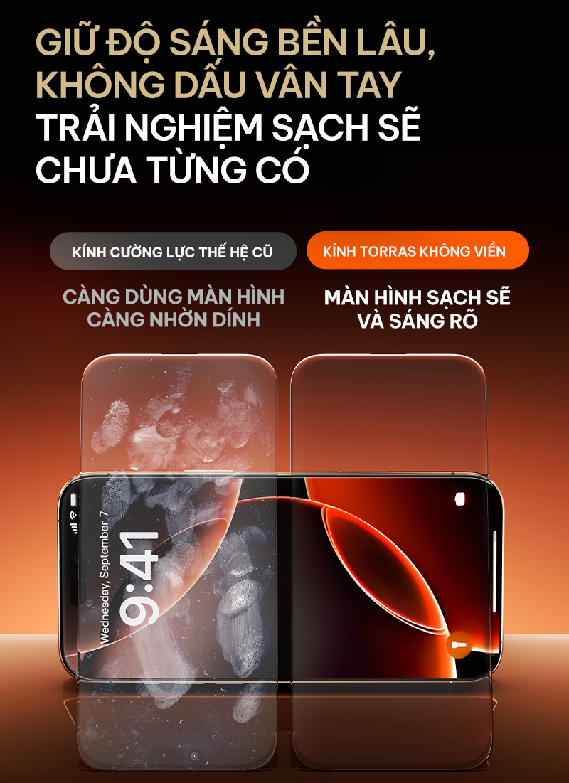 Kính Cường Lực TORRAS iPhone 2 Miếng Tự Dán Chống Vân Tay Bảo Vệ Màn Hình iPhone 15 16 17 13 Pro M – ảnh mô tả chi tiết 4