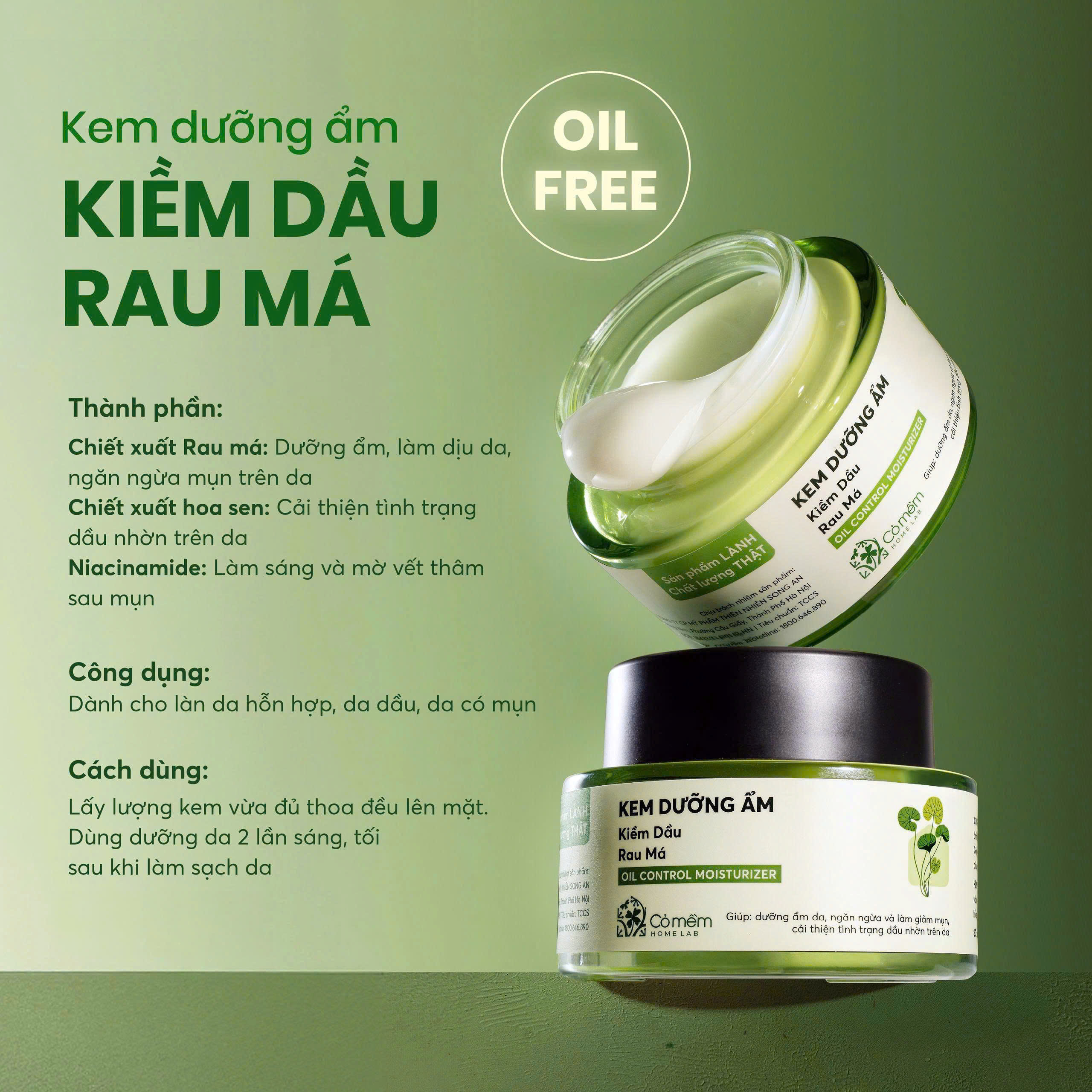 Bộ Chăm Sóc Da 3 Bước Sữa Rửa Mặt Serum Và Kem Dưỡng Ẩm Kiềm Dầu Rau Má Cỏ Mềm