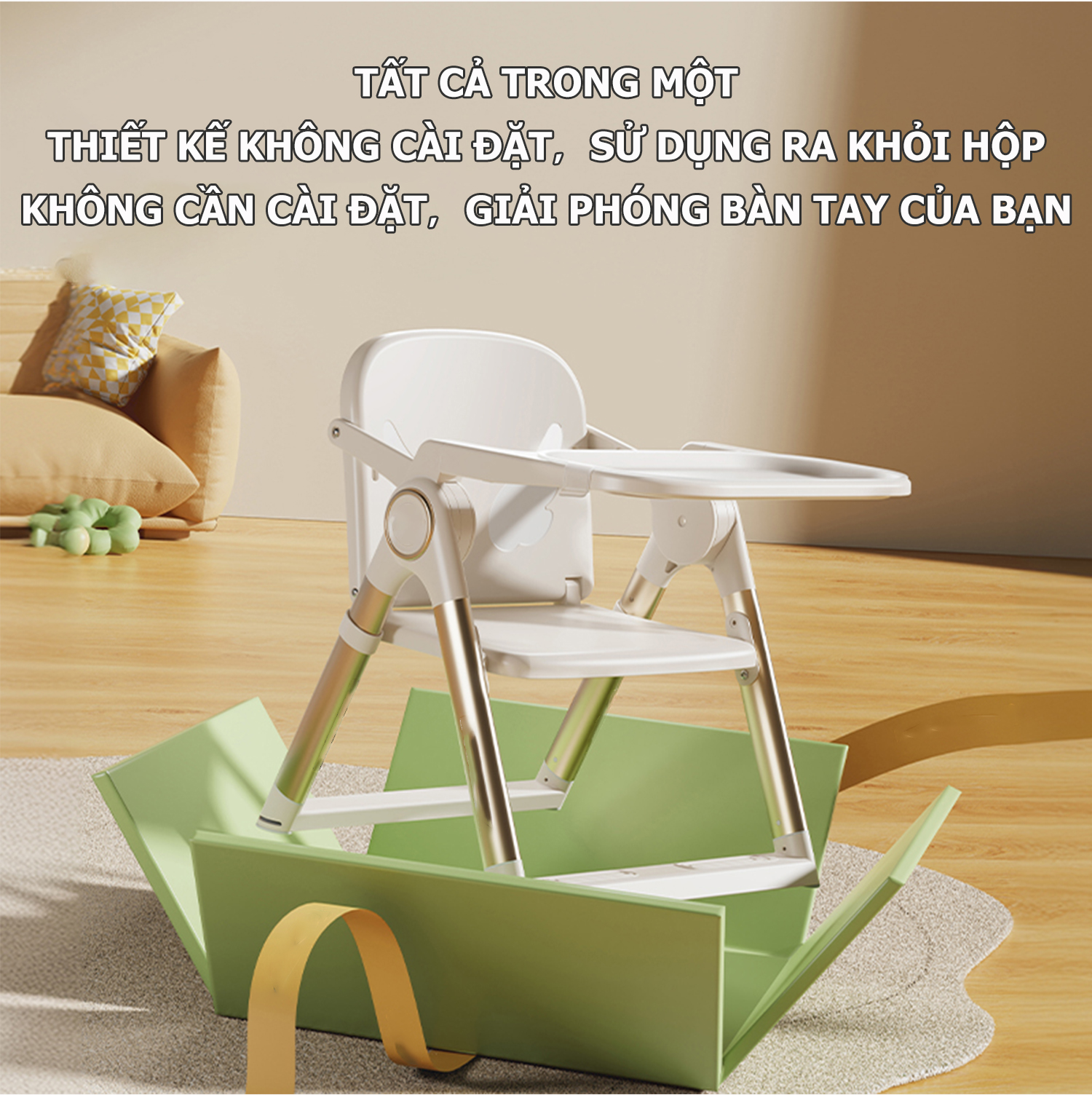 ghế ăn dặm cho bé Beige, Gấp Gọn Siêu Nhẹ Tăng Giảm,Chân hợp kim nhôm ...
