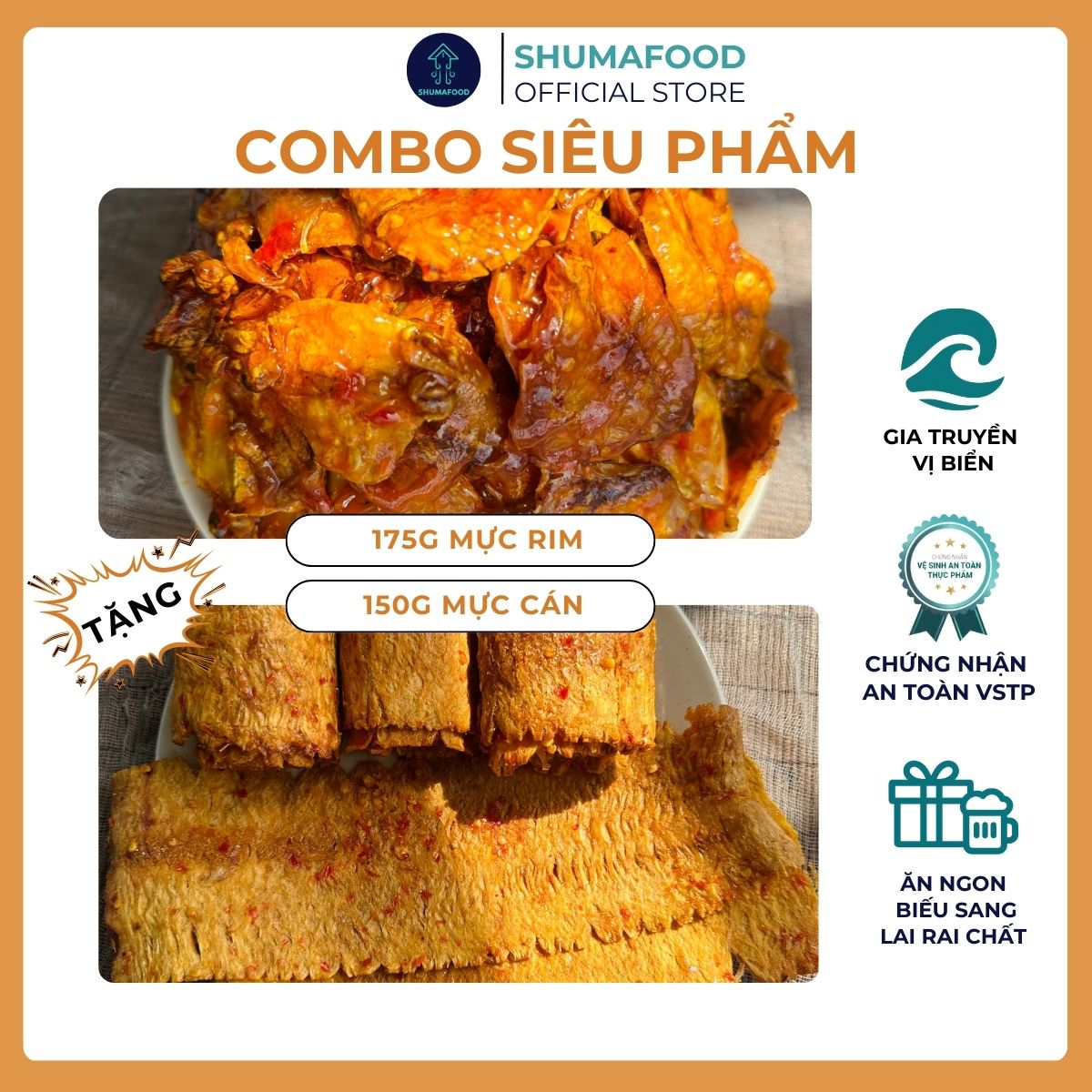 Combo siêu phẩm 325g gồm: 150g khô mực cán tẩm nguyên miếng, 175g khô ...