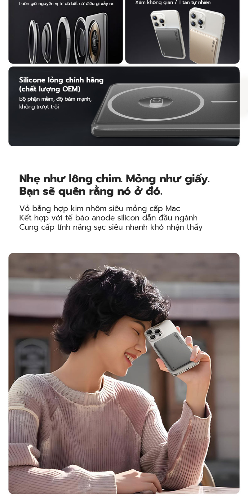 UNEED Pin sạc dự phòng từ tính QI2 20W Sạc nhanh nhiệt độ thấp Thân siêu mỏng 0.65cm Hút từ mạnh 12000/6000mAh – ảnh mô tả chi tiết 3