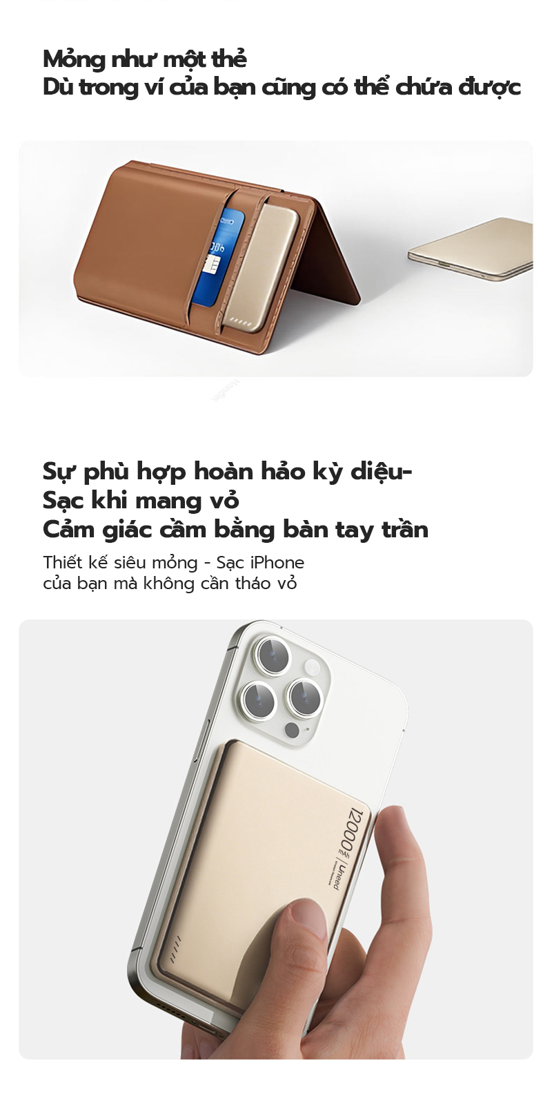 UNEED Pin sạc dự phòng từ tính QI2 20W Sạc nhanh nhiệt độ thấp Thân siêu mỏng 0.65cm Hút từ mạnh 12000/6000mAh – ảnh mô tả chi tiết 4