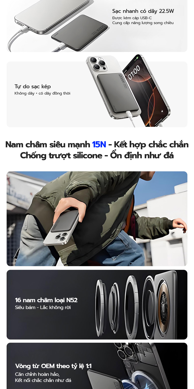 UNEED Pin sạc dự phòng từ tính QI2 20W Sạc nhanh nhiệt độ thấp Thân siêu mỏng 0.65cm Hút từ mạnh 12000/6000mAh – ảnh mô tả chi tiết 9