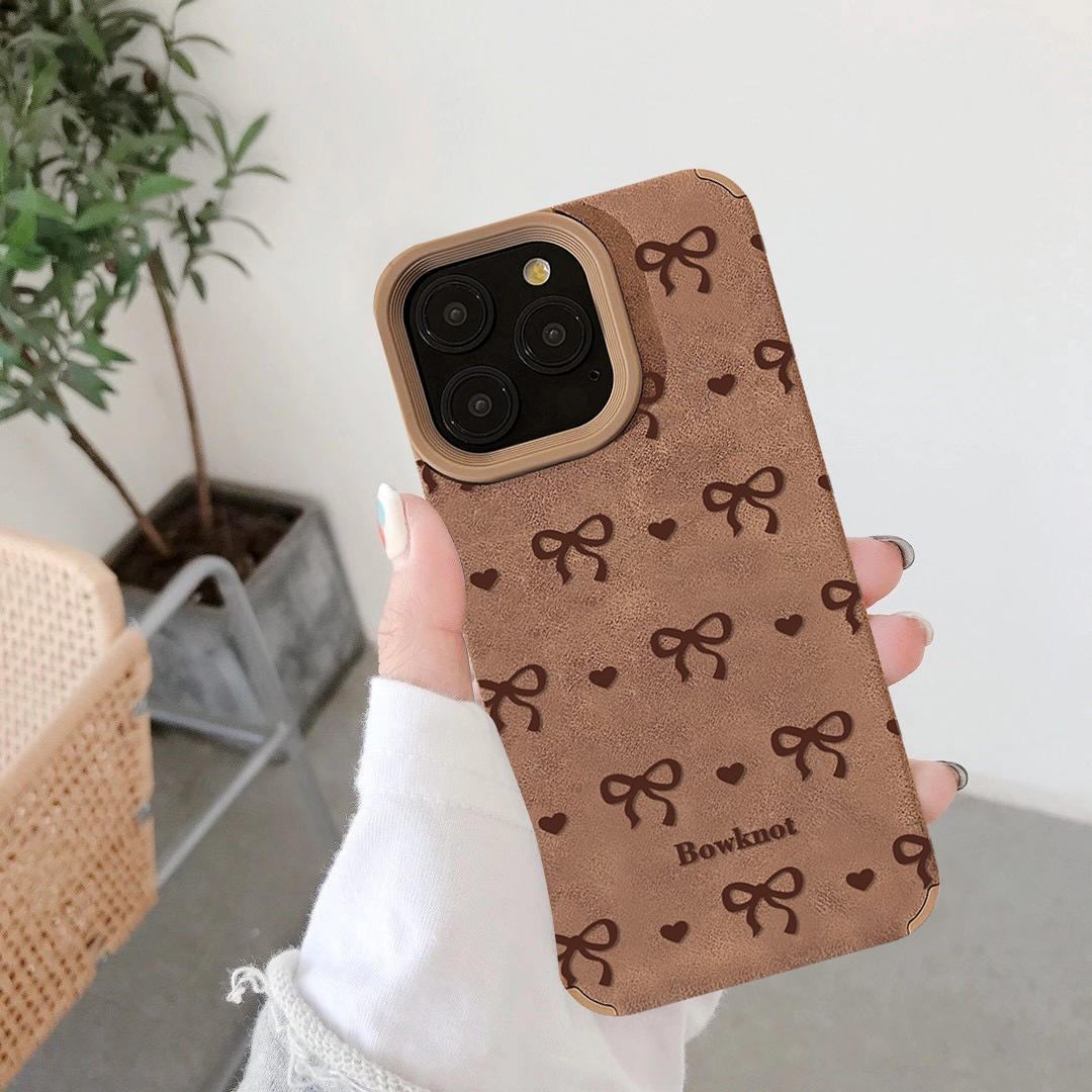Ốp Lưng Iphone TPU Da Nâu Chống Sốc mèo bow 6/6splus/7/8/plus/x/xs/11 ...