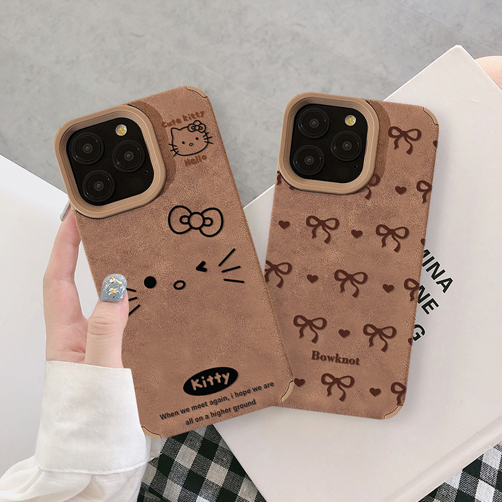 Ốp Lưng Iphone TPU Da Nâu Chống Sốc mèo bow 6/6splus/7/8/plus/x/xs/11 ...