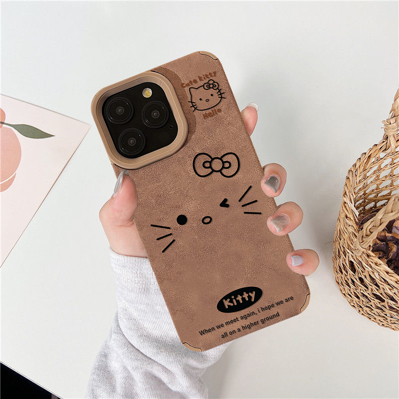 Ốp Lưng Iphone TPU Da Nâu Chống Sốc mèo bow 6/6splus/7/8/plus/x/xs/11 ...