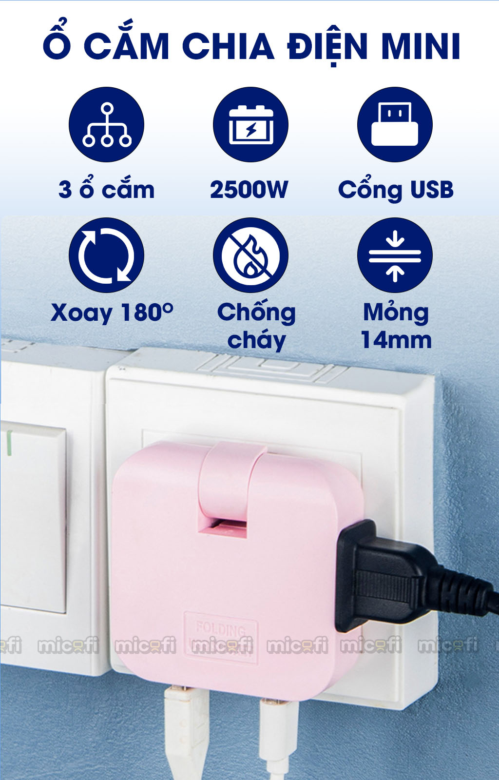 Ổ Cắm Điện Đa Năng Micofi Mini, Ổ Điện Nhiều Lỗ Cắm Chịu Tải, Ổ Chia ...