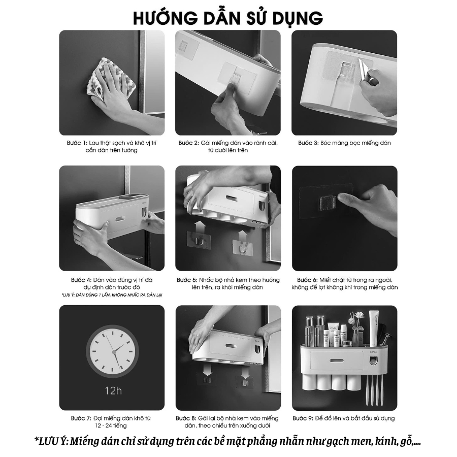 Bộ Nhả Kem Đánh Răng Tự Động, Kệ Để Bàn Chải Kem Đánh Răng Cao Cấp Oenon (Tặng Miếng Dán)