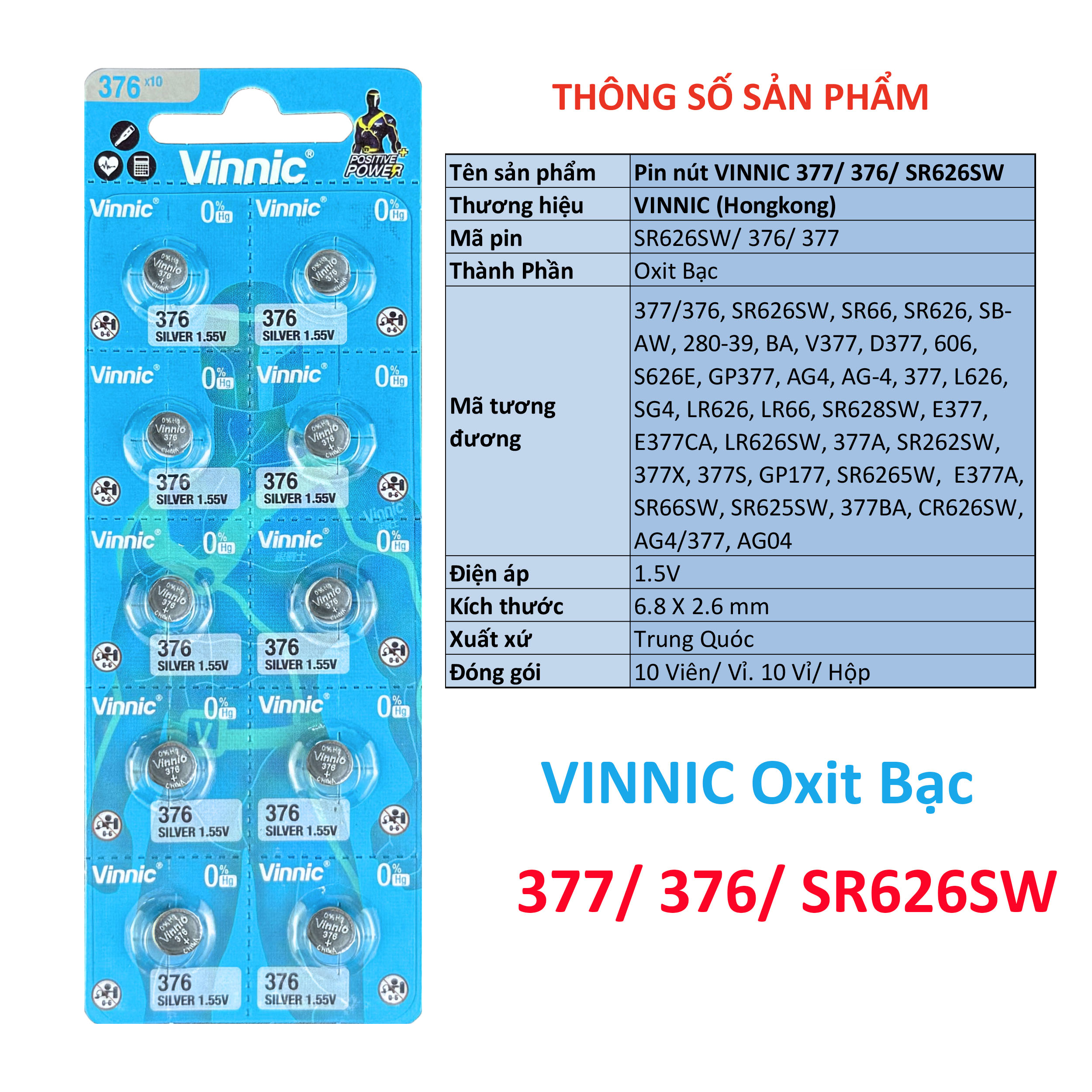 Pin đồng hồ oxit bạc Vinnic 377 / 376/ SR626SW / 377F (Loại tốt - Giá ...