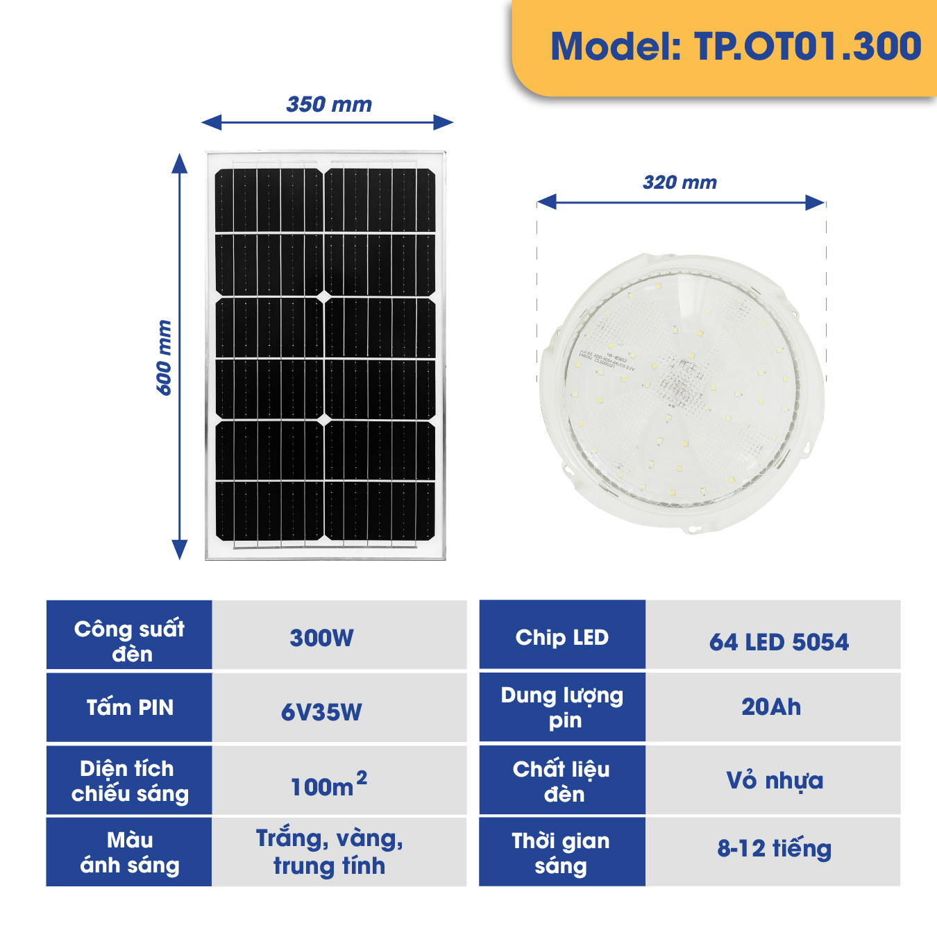Đèn Ốp Trần Năng Lượng Mặt Trời TP SOLAR Công Suất 300W, 600W Chiếu ...