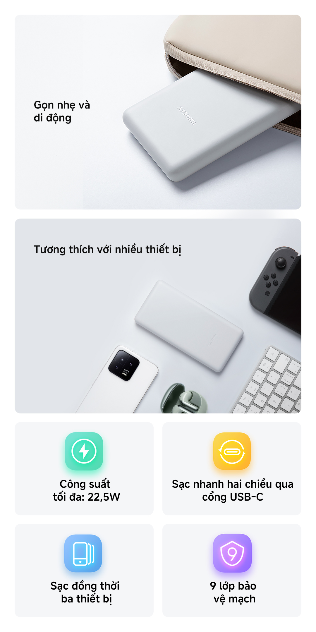 Sạc dự phòng Xiaomi Power Bank 10000mAh 22.5W Lite Nhỏ gọn, sạc nhanh, dùng mọi lúc mọi nơi – ảnh mô tả chi tiết 2