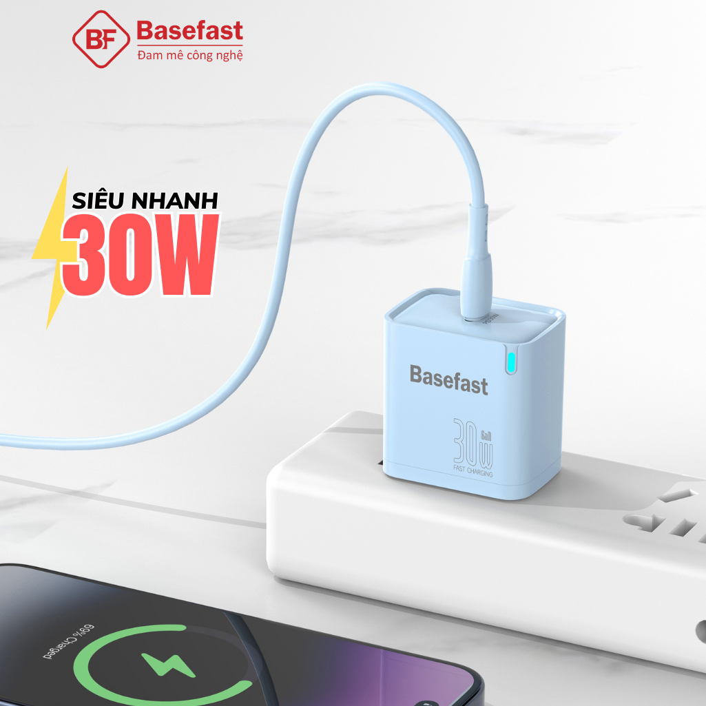 Bộ sạc nhanh type C 30W 2 cổng Basefast Combo Cốc 30W kèm dây silicon cho iP 15 16 17 18 samsung – ảnh mô tả chi tiết 4