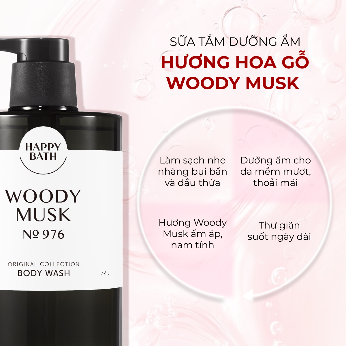 Sữa Tắm Happy Bath Lưu Hương Lâu 910g, Hương Gỗ Ấm Áp Pha