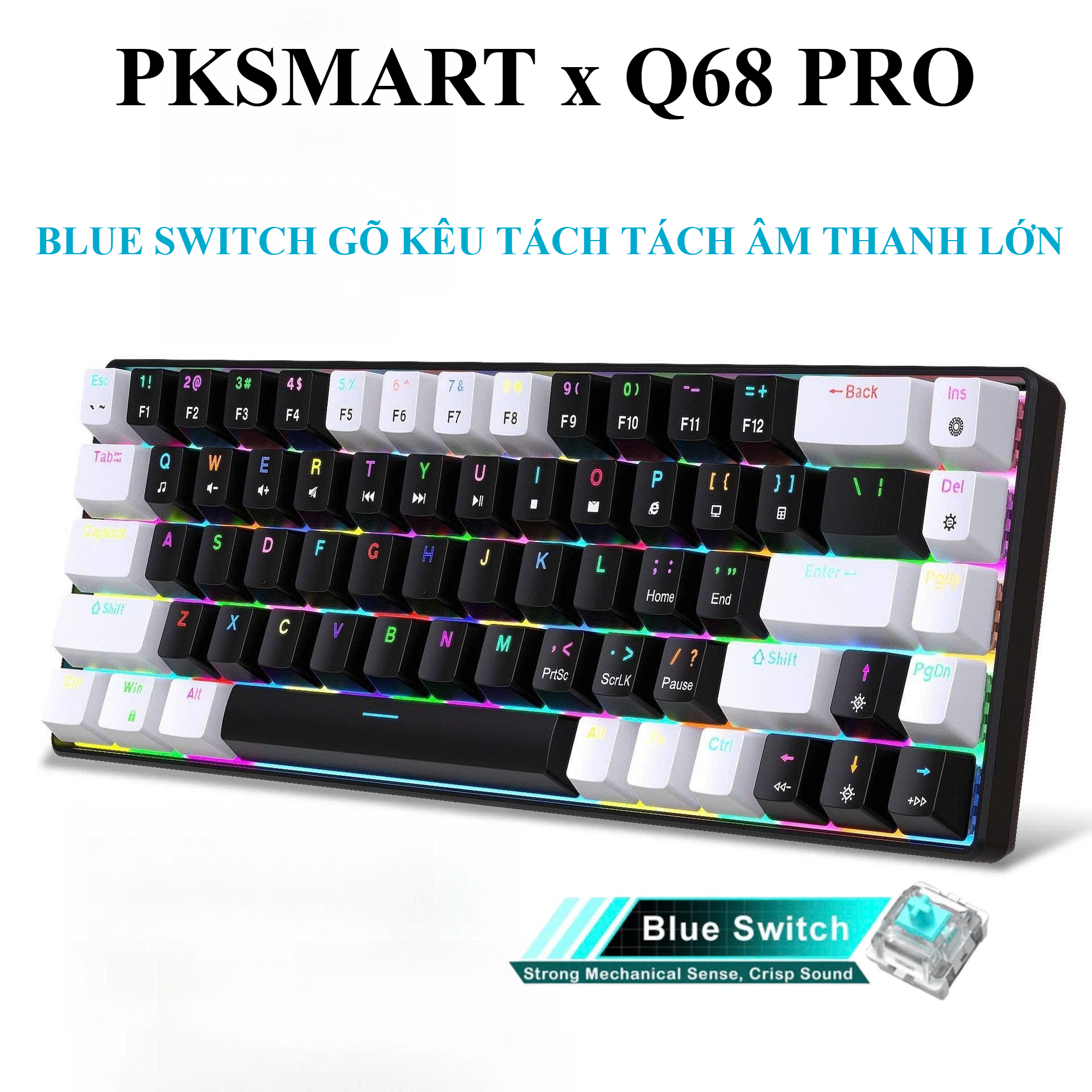 PKSMART x Q68 PRO - Bàn Phím Cơ Không Dây 3 Mod - LED RGB Đổi Màu ...