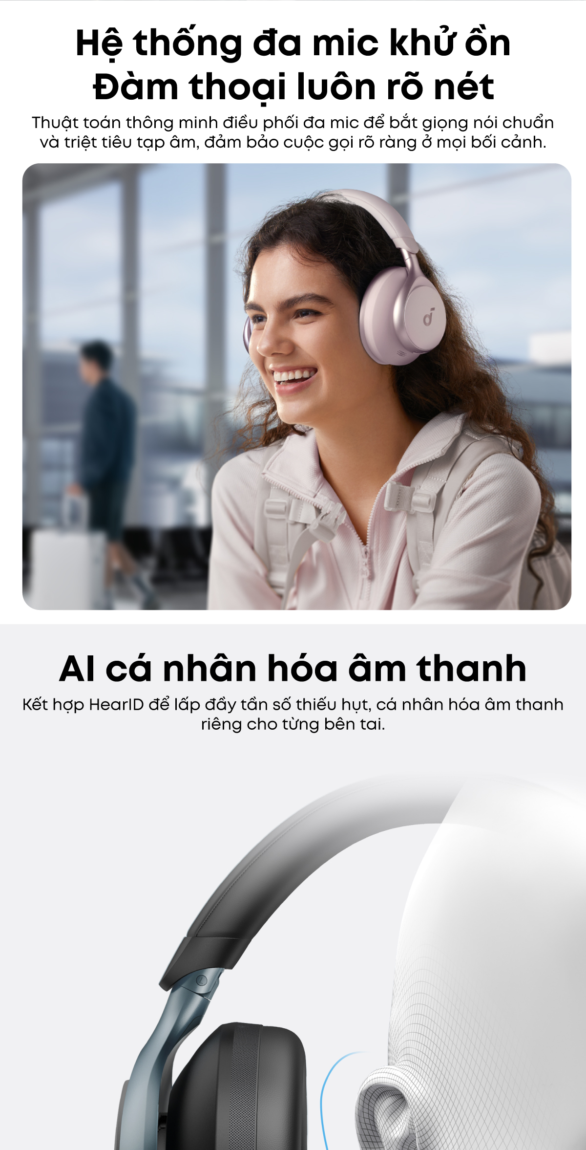 Kiểu dáng thời trang tinh tế của tai nghe chụp tai Soundcore Space One