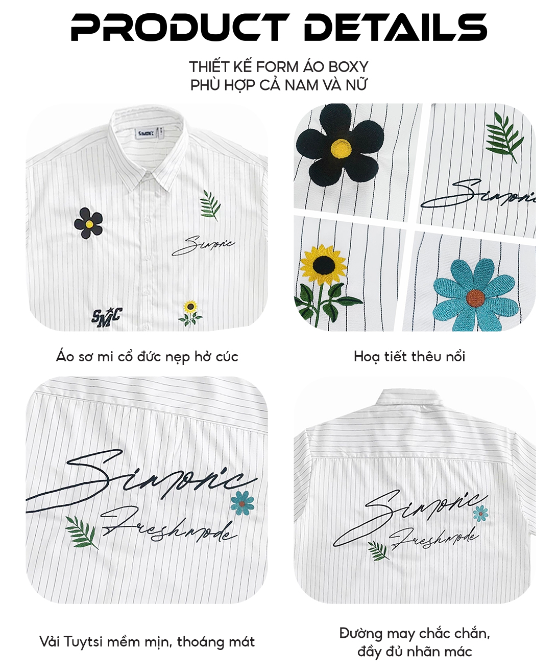 Áo Sơ Mi Boxy Thêu Nổi Sticker Simon'c Fresh Mode - Trắng Vải Tuytsi ...