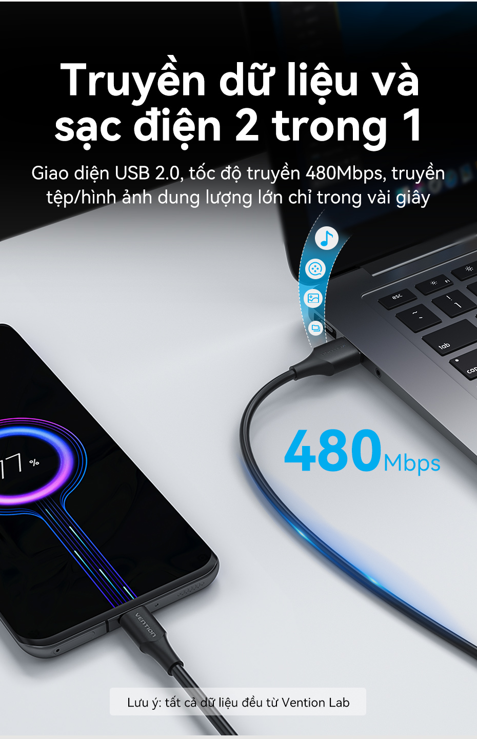 Cáp Sạc Nhanh 60W Vention USB Type C Tốc Độ Truyền 480Mbps Dùng Cho Phone Xiaomi / Samsung / OPPO – ảnh mô tả chi tiết 3