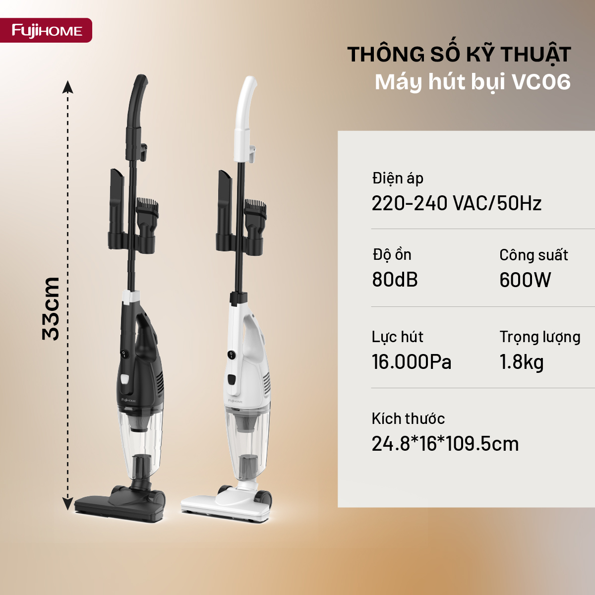 Đèn LED chiếu sáng góc tối thông minh trên đầu hút sàn FujiHome VC06