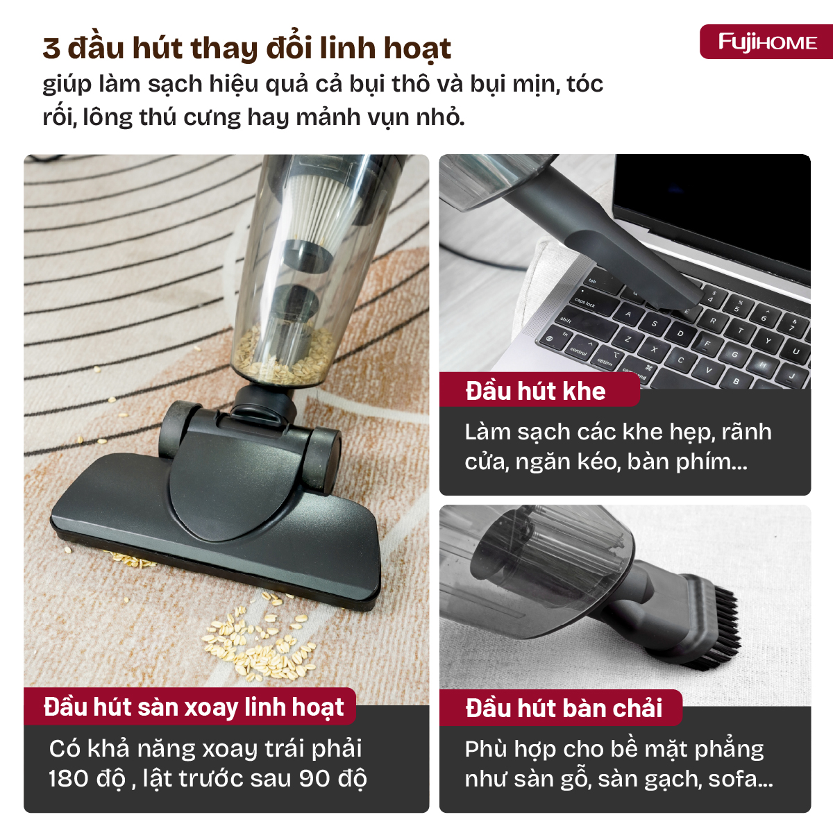 Máy hút bụi cầm tay FujiHome VC06 lực hút 16000Pa chính hãng